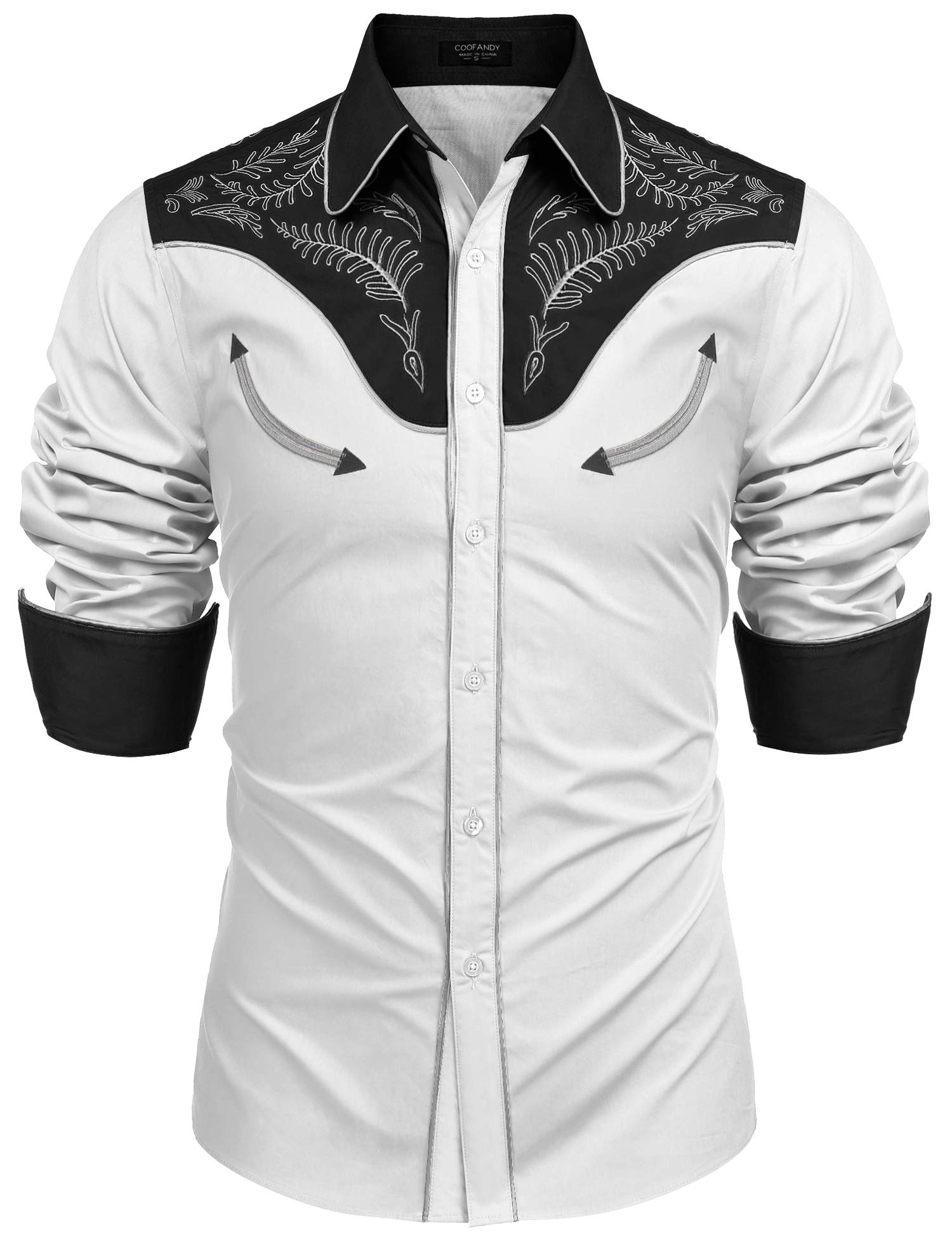 COOFANDY Men's Western Cowboy Shirt - Embroidered Button Down Long Sleeve Shirt for Men | Vintage Style Casual & Party Wear | Perfect for Rodeo, Country Music Festivals and Western Themed Events