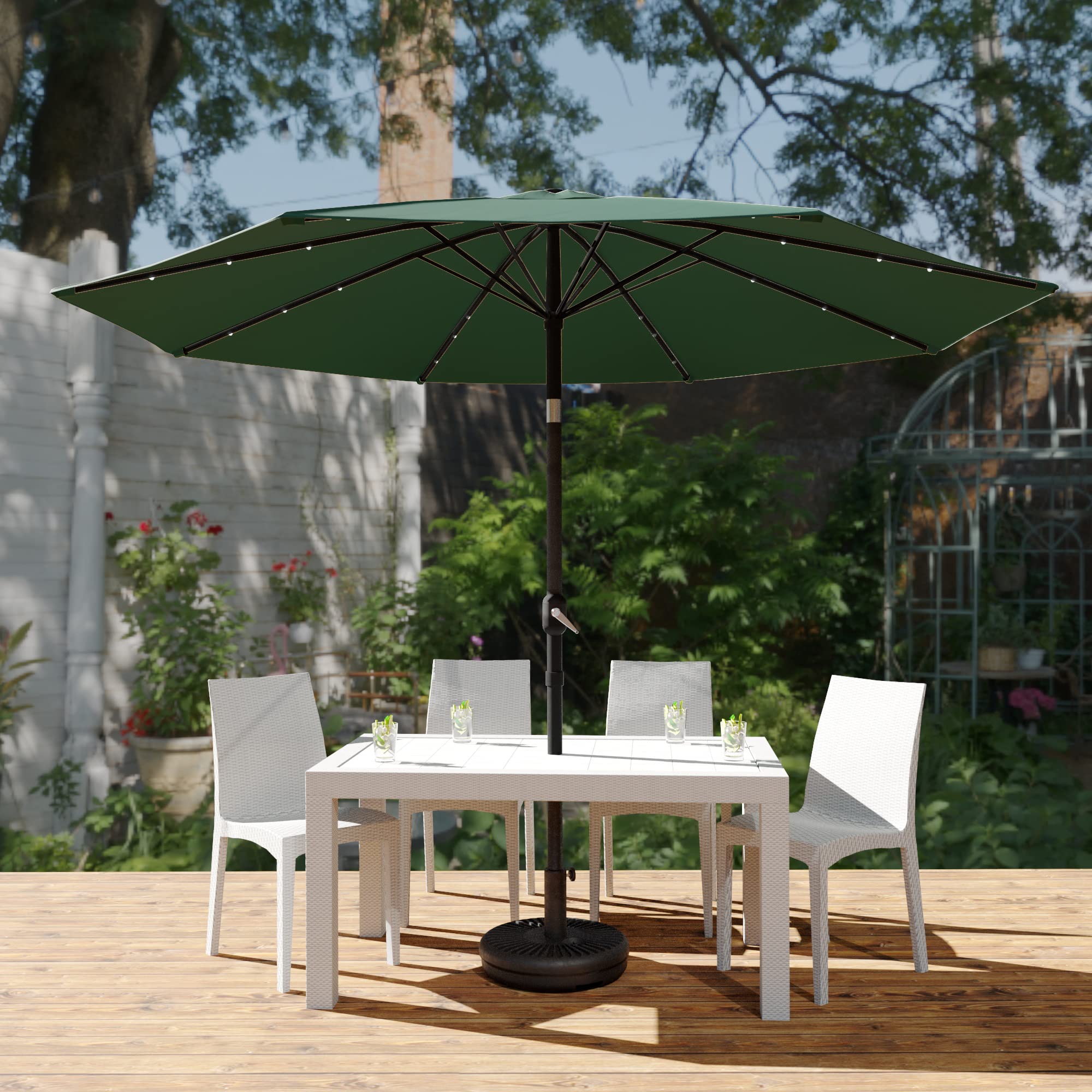 LeisureMod Sierra 9-Foot Outdoor Patio Umbrella with Crank & Tilt Mechanism and Solar LED Lights - Perfect for Backyard, Poolside, and Restaurant Outdoor Dining
