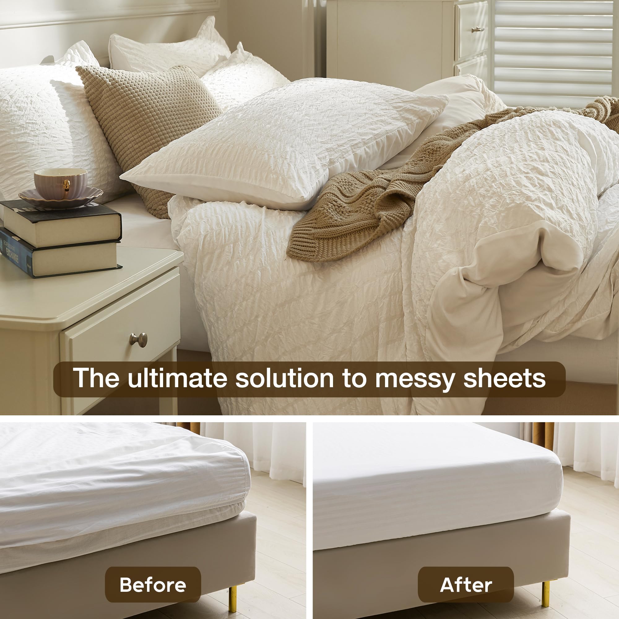 JELLYMONI Adjustable Elastic Bed Sheet Straps with Metal Clips - Secure Fitted Sheets, Mattress Covers & Sofa Cushions - Perfect for Home, Hotel, Dorm & RV Use