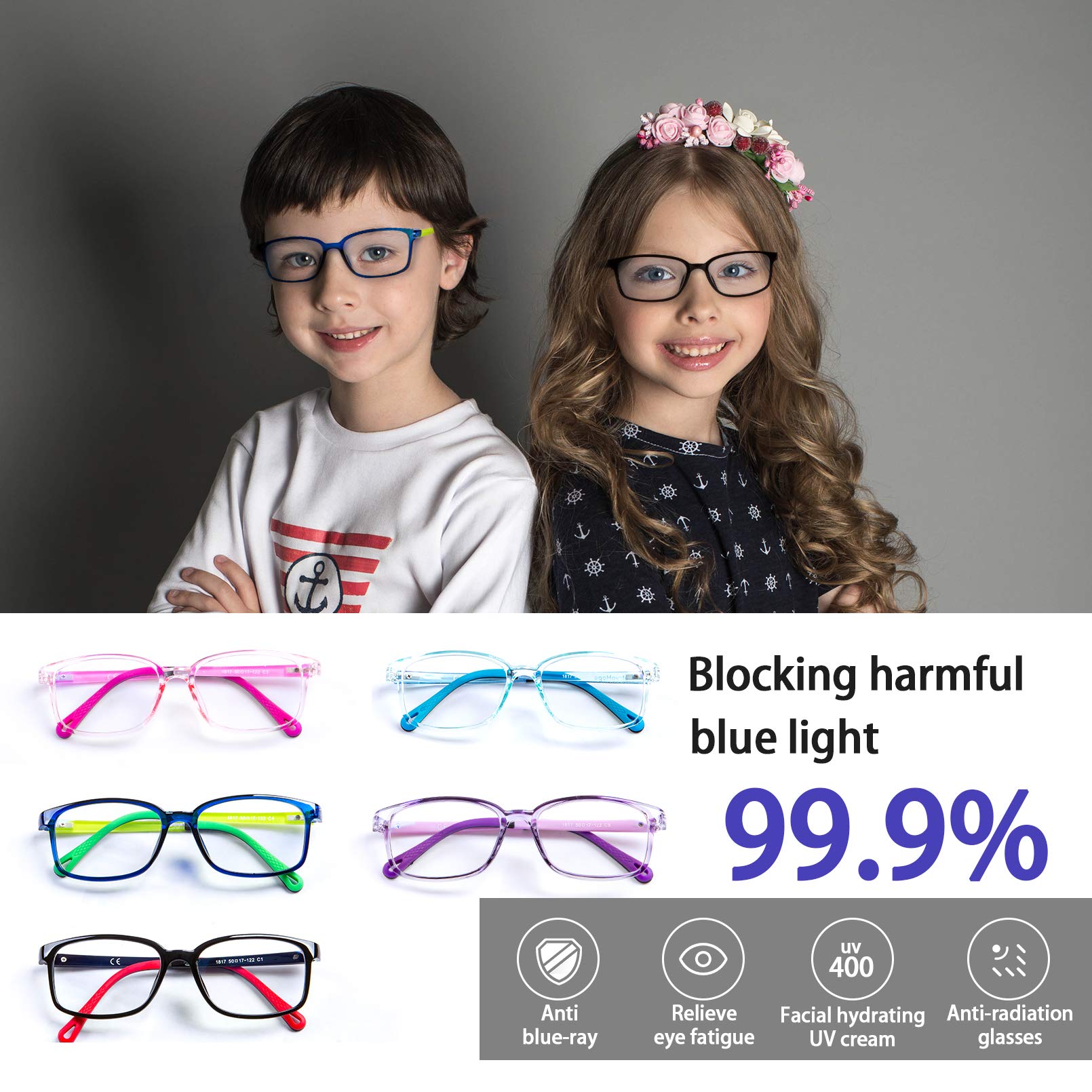 Blue Light Blocking Glasses for Kids Age 3-12 - Unbreakable Frame, Ultra-Light Computer Glasses - Perfect for Online Classes, Gaming & Screen Time Protection