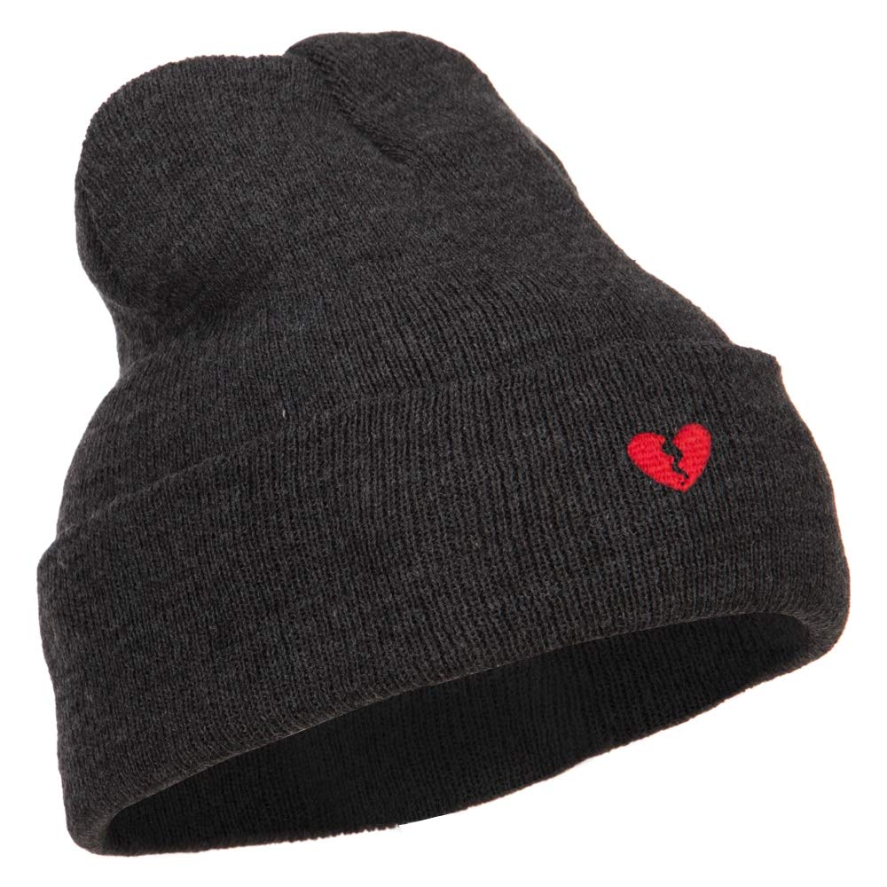 Mini Broken Heart Embroidered Long Beanie - Winter Warm Knit Hat for Women & Men - Perfect for Cold Weather, Outdoor Activities, and Fashion Accessories