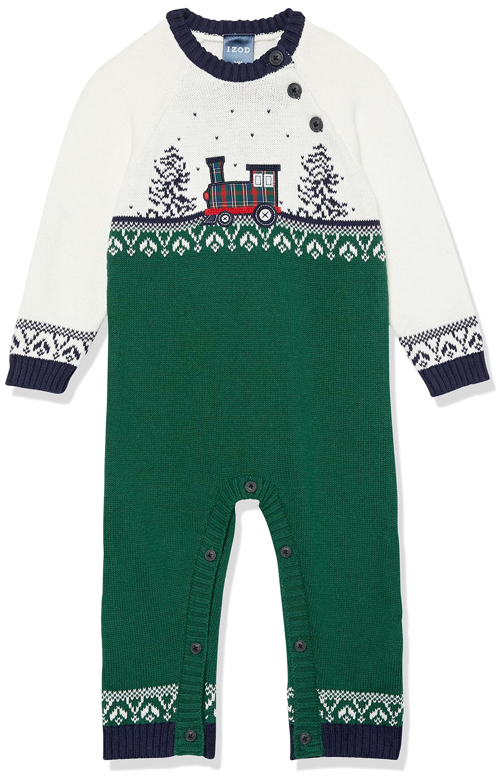 Izod Baby Boys' Holiday Sweater Coverall - Festive Outfit for Christmas & Winter Family Gatherings | Soft & Cozy Jumpsuit for Infants & Toddlers (Perfect for Holiday Photos, Parties & Seasonal Events)