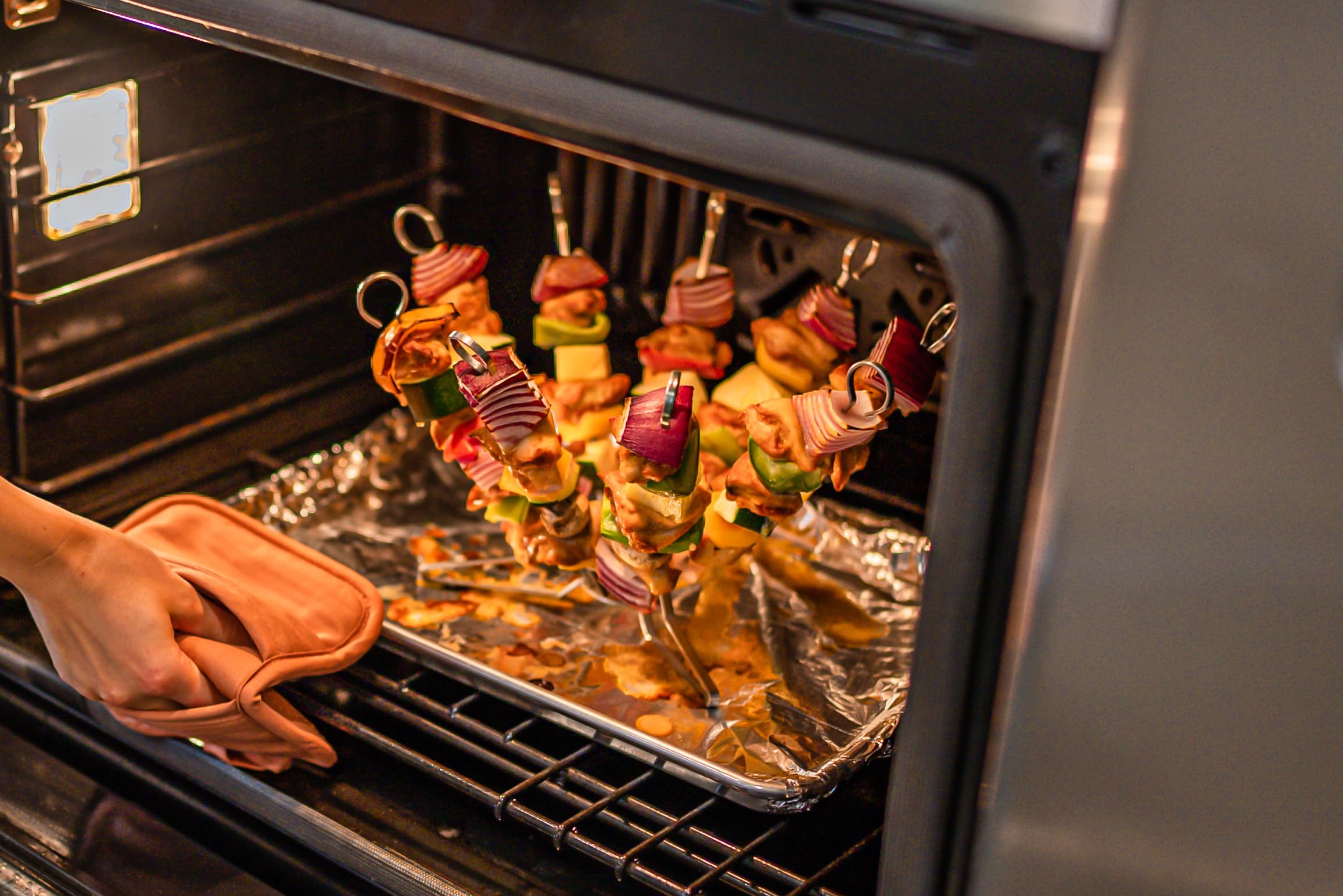 Premium Stainless Steel BBQ Skewer Set - 9 Vertical Flat Skewers with Stand for Grilling Kabobs | Includes Recipe Book & Assembly Guide | 8 Inch Rust-Resistant Metal Skewers for Perfect Shish Kebabs, Vegetables & Meat | Ideal for Backyard BBQs, Camping & Outdoor Cooking