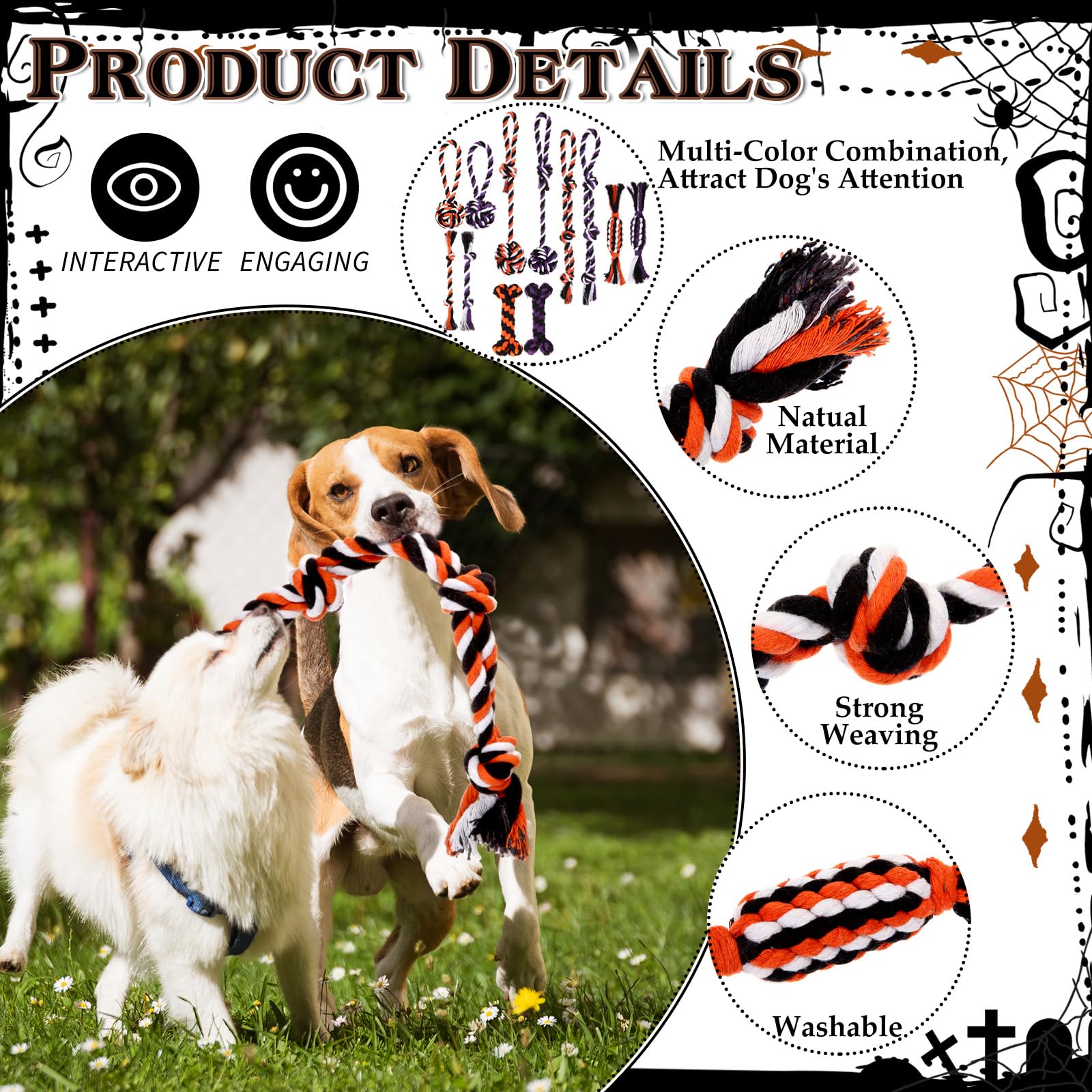 23 Pcs Halloween Dog Toys Set - Squeaky Spider Plush, Rope Chew & Ghost Stuffed Toys for Puppies - Interactive Teething & Teeth Cleaning Toys for Small Dogs - Perfect for Halloween Parties, Training & Playtime
