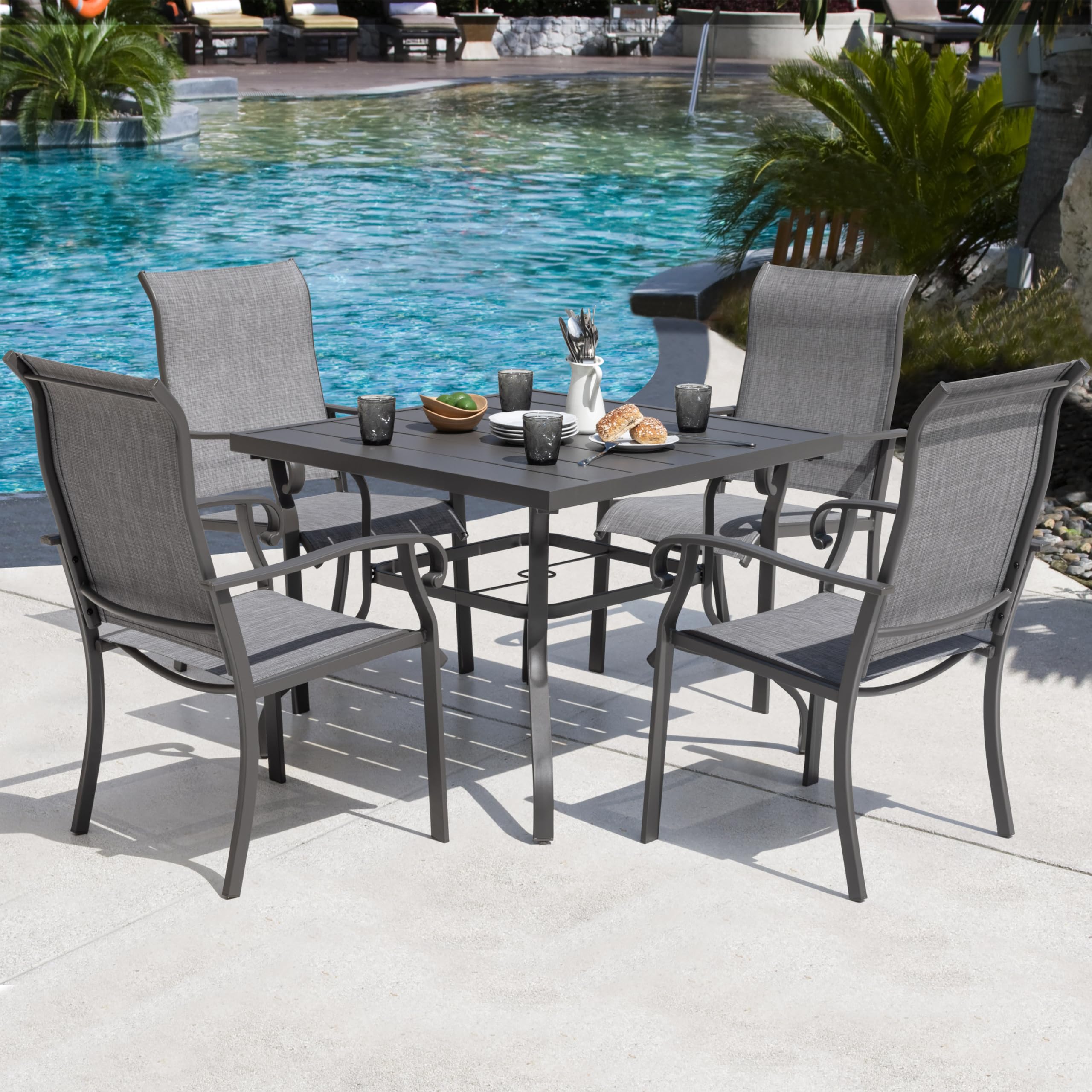 NUU GARDEN 5-Piece Outdoor Patio Dining Set with Square Table & 4 Textilene Chairs - Perfect for Backyard, Garden, Poolside & Outdoor Entertaining | Includes 1.57