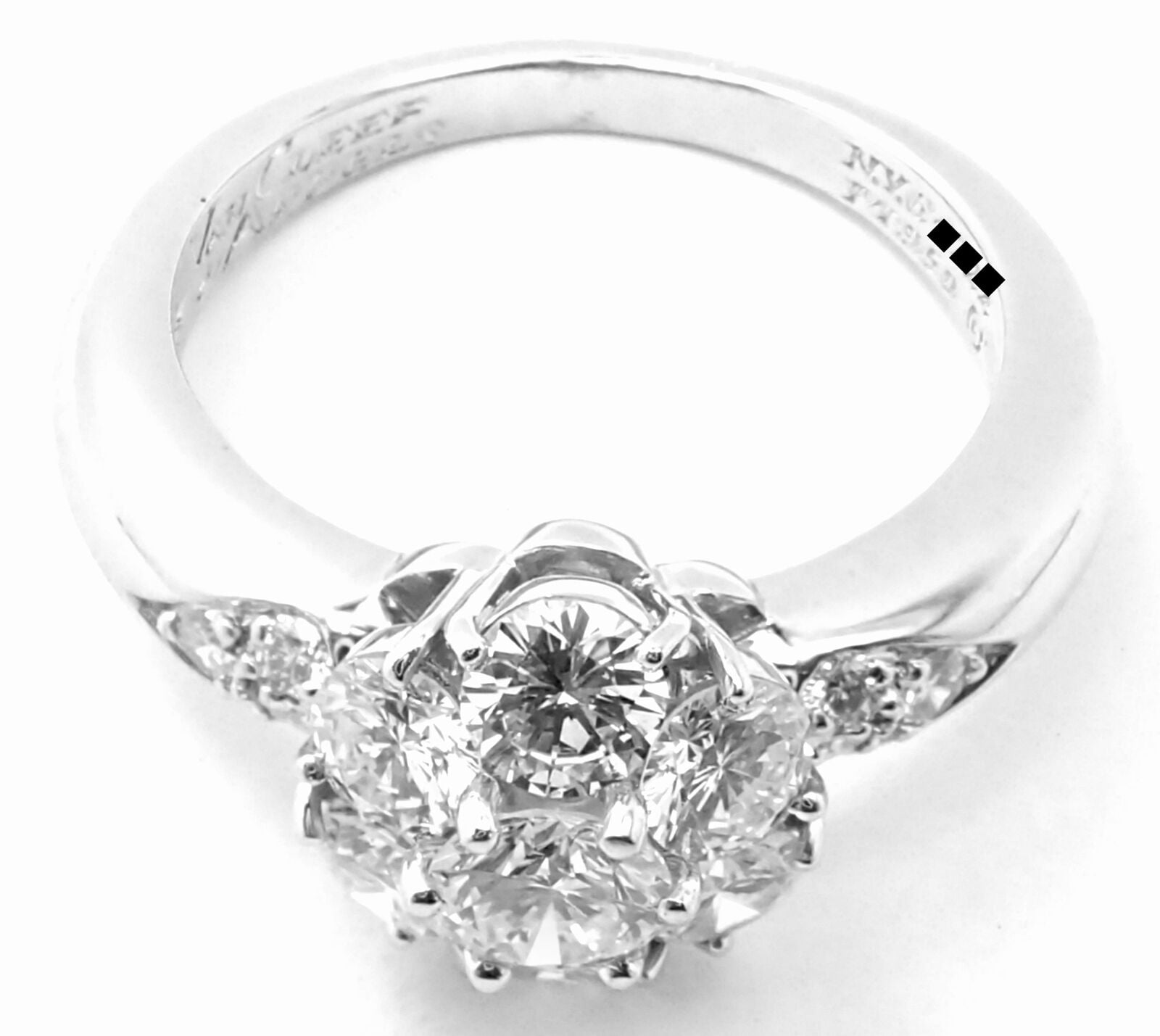 Authentic Van Cleef & Arpels Platinum Diamond Fleurette Flower Ring - Luxury Jewelry for Weddings, Anniversaries & Special Occasions