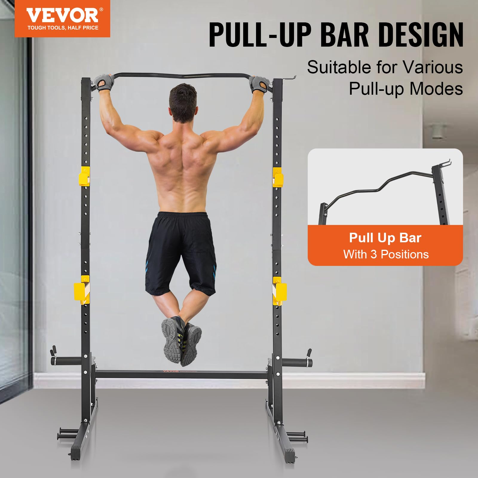 VEVOR Adjustable Squat Stand Power Rack - Multi-Functional Home Gym Equipment with Pull-Up Bar, Weight Plate Storage & J-Hooks for Strength Training - Perfect for Squats, Bench Press & Deadlifts in Home Garage Gym