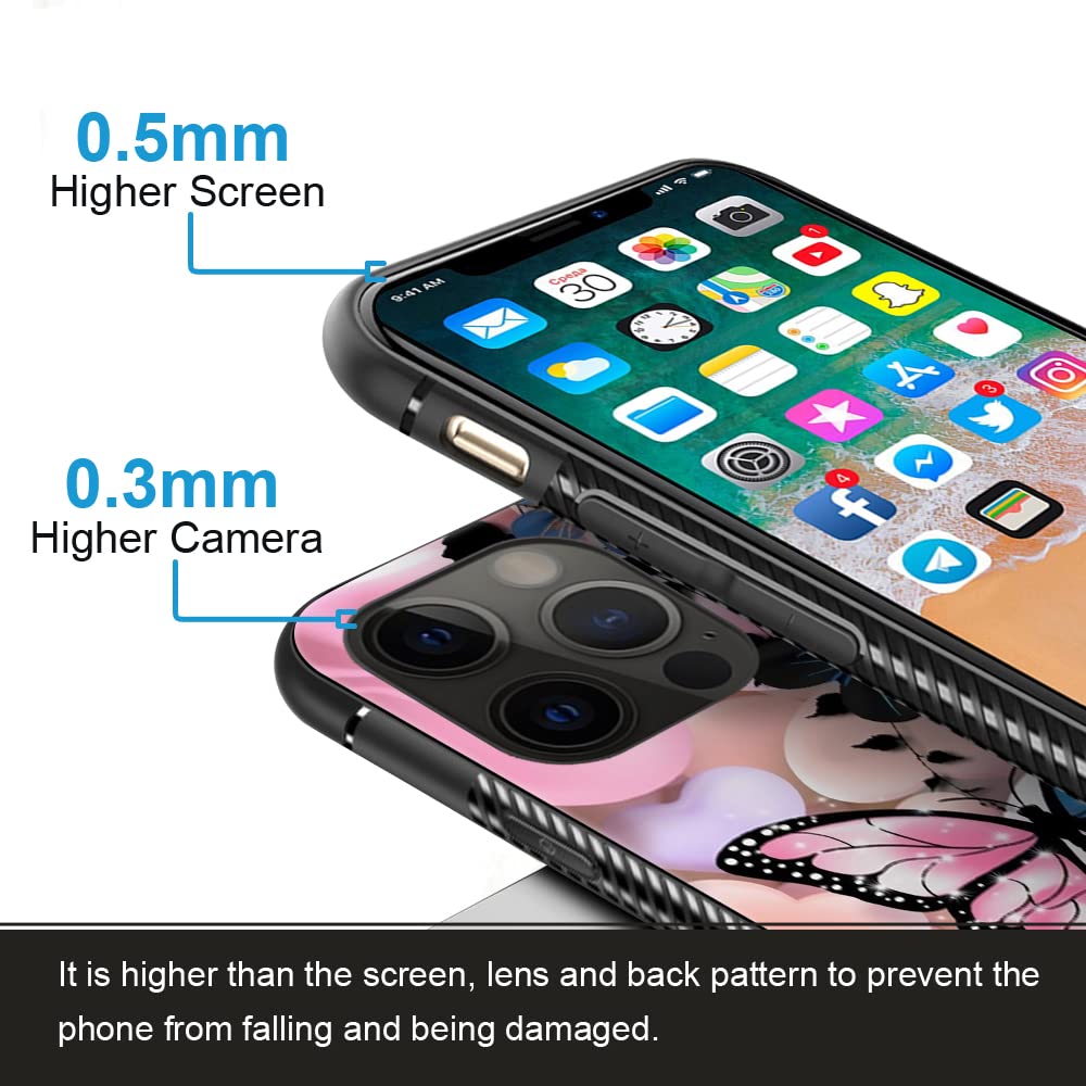 iPhone 12 Pro Max Case 6.7 Inch - Pink Blue Butterfly Pattern Design, Hard PC Back with Soft TPU Bumper, Non-Slip Protective Phone Cover for Women | Perfect for Everyday Use, Work & Travel