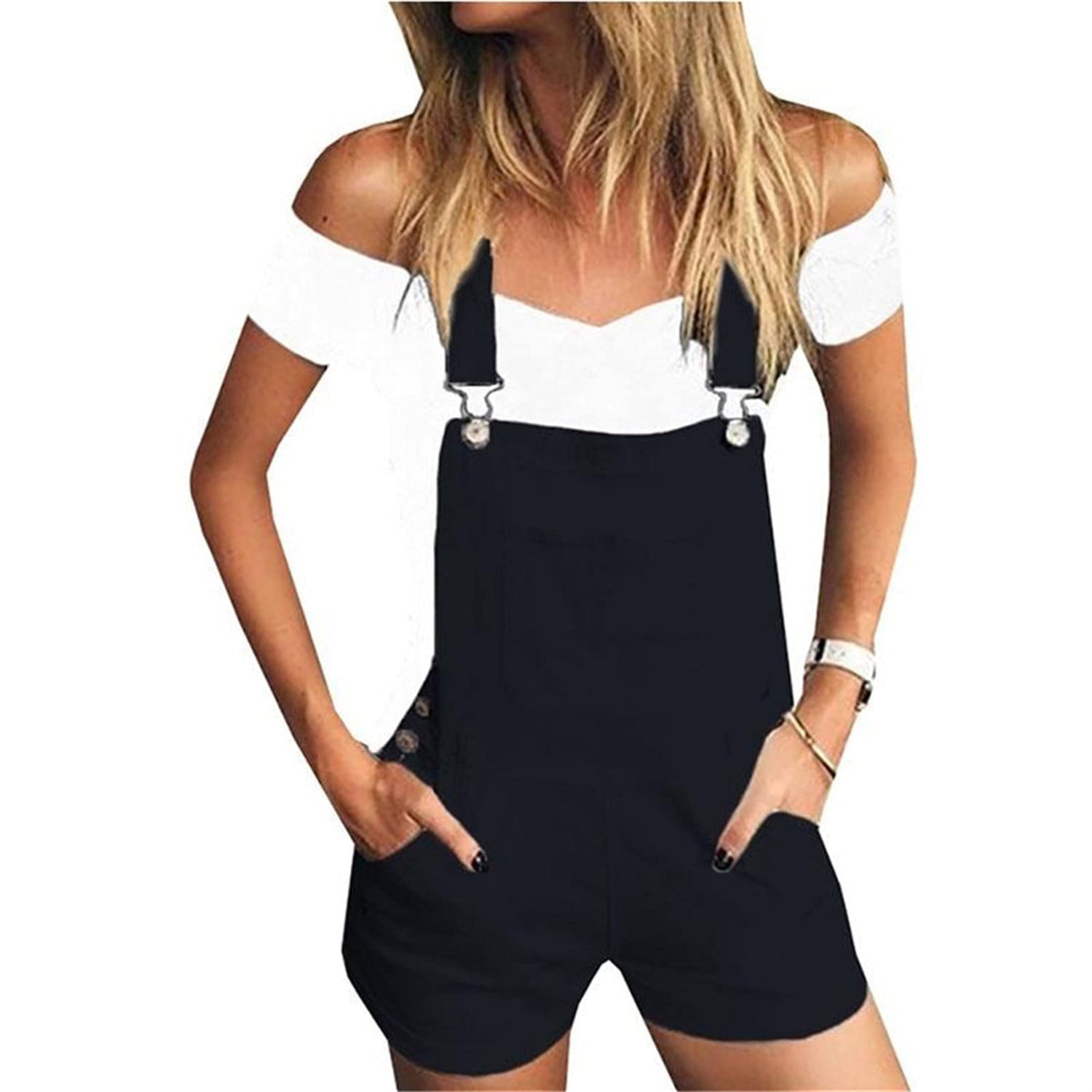 Women's Adjustable Strap Denim Bib Overalls Shorts - Cute Jean Romper Shorts with Pockets, Slim Fit Fashion (Black, Medium) | Perfect for Casual Outings, Summer Festivals & Street Style