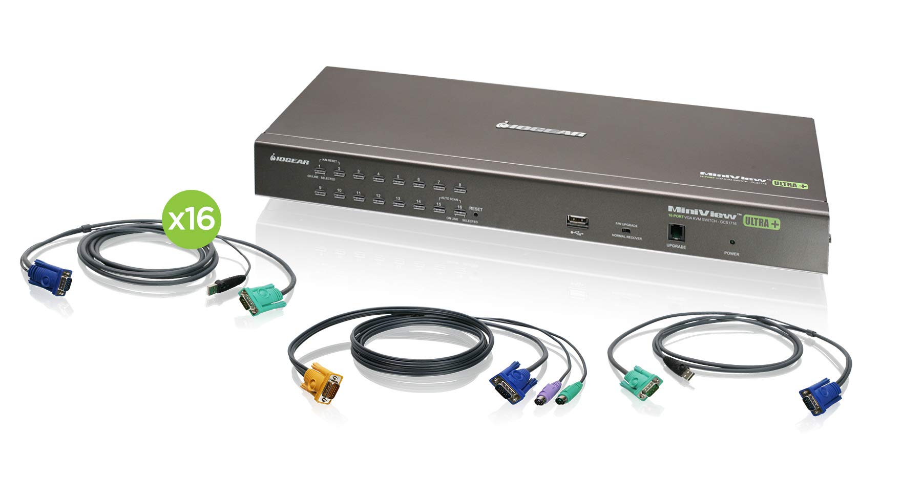 IOGEAR 16-Port USB PS/2 Combo KVM Switch with Cables - TAA Compliant - Control Multiple Computers from One Keyboard/Mouse/Monitor - Ideal for Server Rooms, Data Centers & Office Workstations