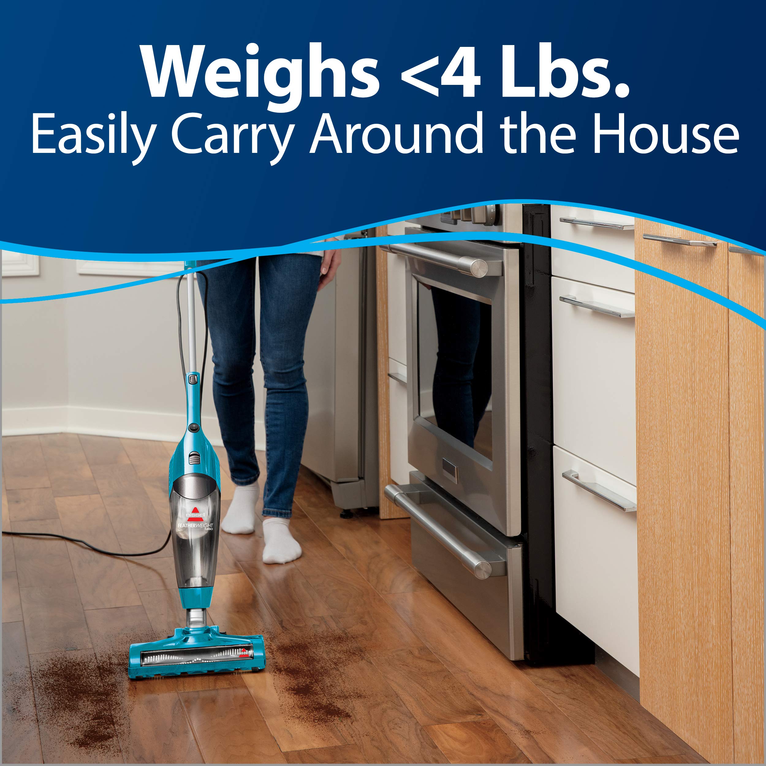 Bissell Featherweight Turbo Lightweight Stick Vacuum with Lift-Off Hand Vacuum & Motorized Brushroll - Powerful Compact Corded Vacuum Cleaner (15 ft Cord) for Hardwood Floors, Carpets, Pet Hair & Home Cleaning