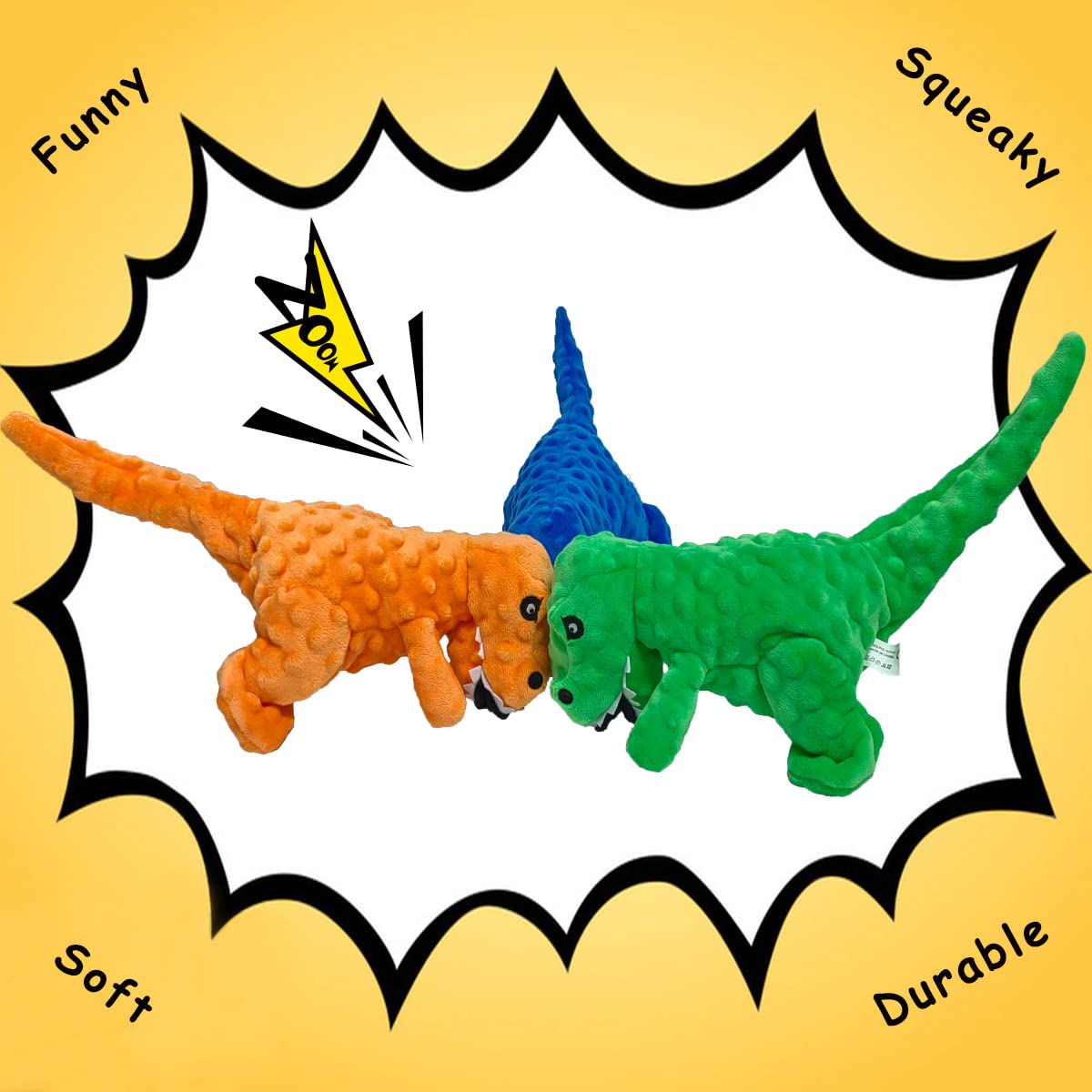 Durable Squeaky Dinosaur Plush Dog Toy with Crinkle Paper - Chew-Resistant Stuffed Animal for Small, Medium & Large Dogs - Perfect for Playtime, Training & Teething Puppies