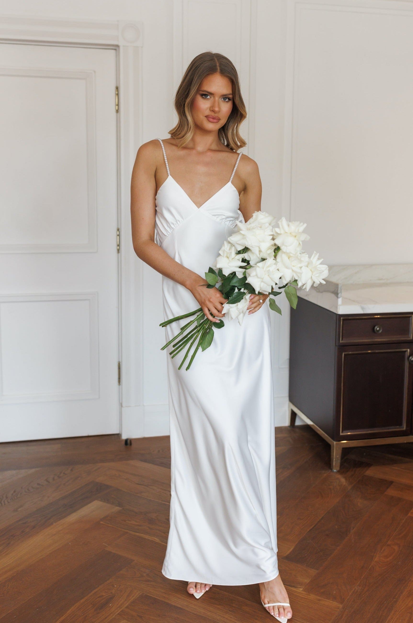 Lea Pearl Cowl Back Slip Dress - Elegant Women's Lace Nightgown & Sleepwear for Date Night & Special Occasions