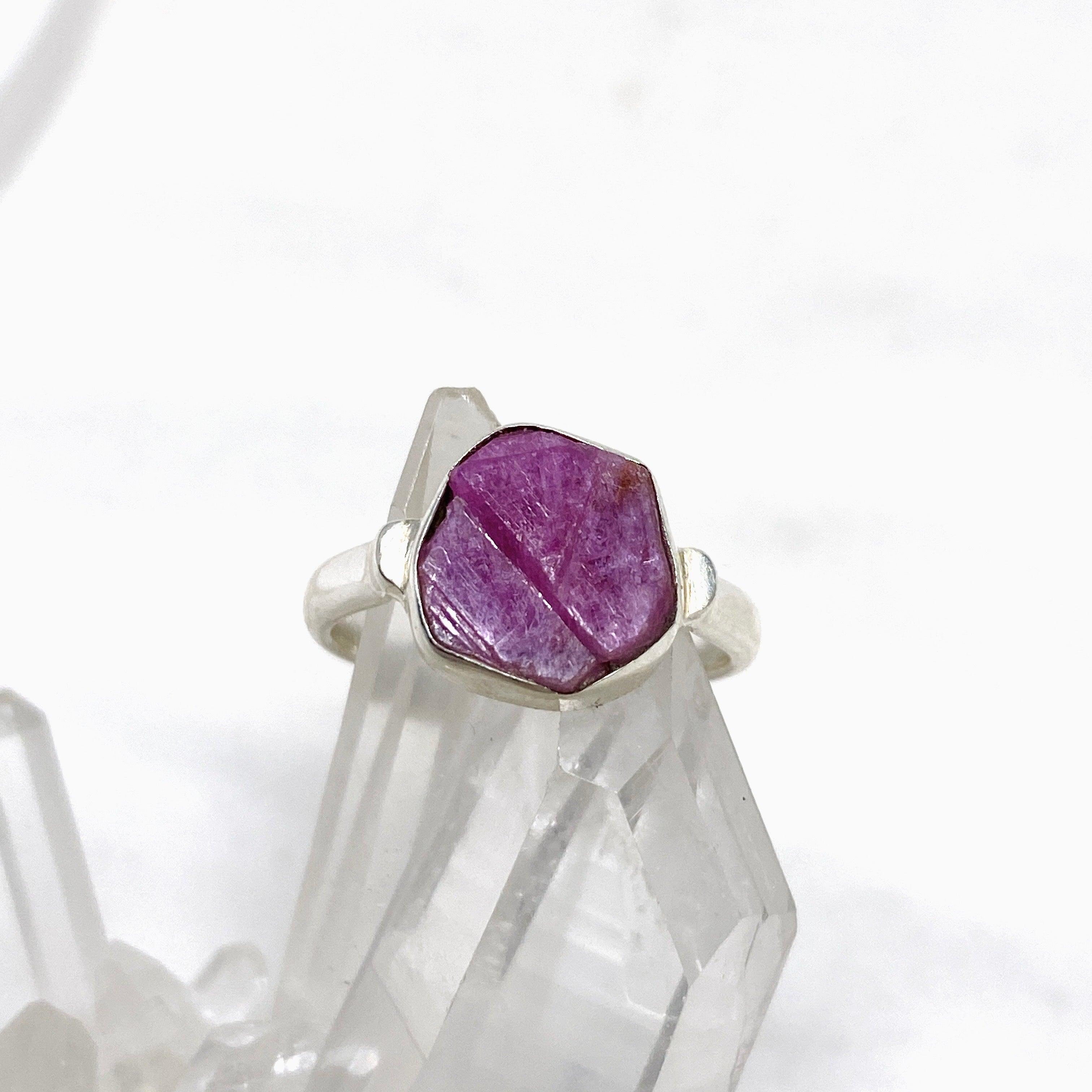 Natural Raw Ruby Hexagonal Fine Band Ring for Women - Elegant Minimalist Jewelry for Everyday Wear, Engagement, or Gift Giving
