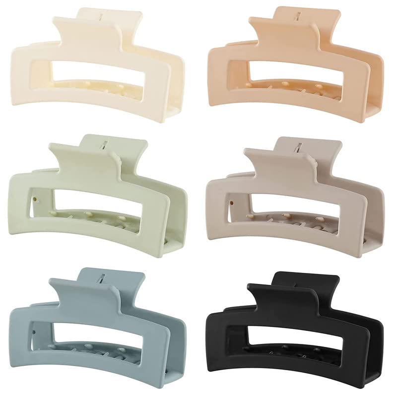 Trendy Club 6 Pack Square Claw Hair Clips for Women & Girls - Matte Finish Strong Hold Hair Styling Accessories for Ponytails, Buns & Updos - Perfect for School, Work & Everyday Use