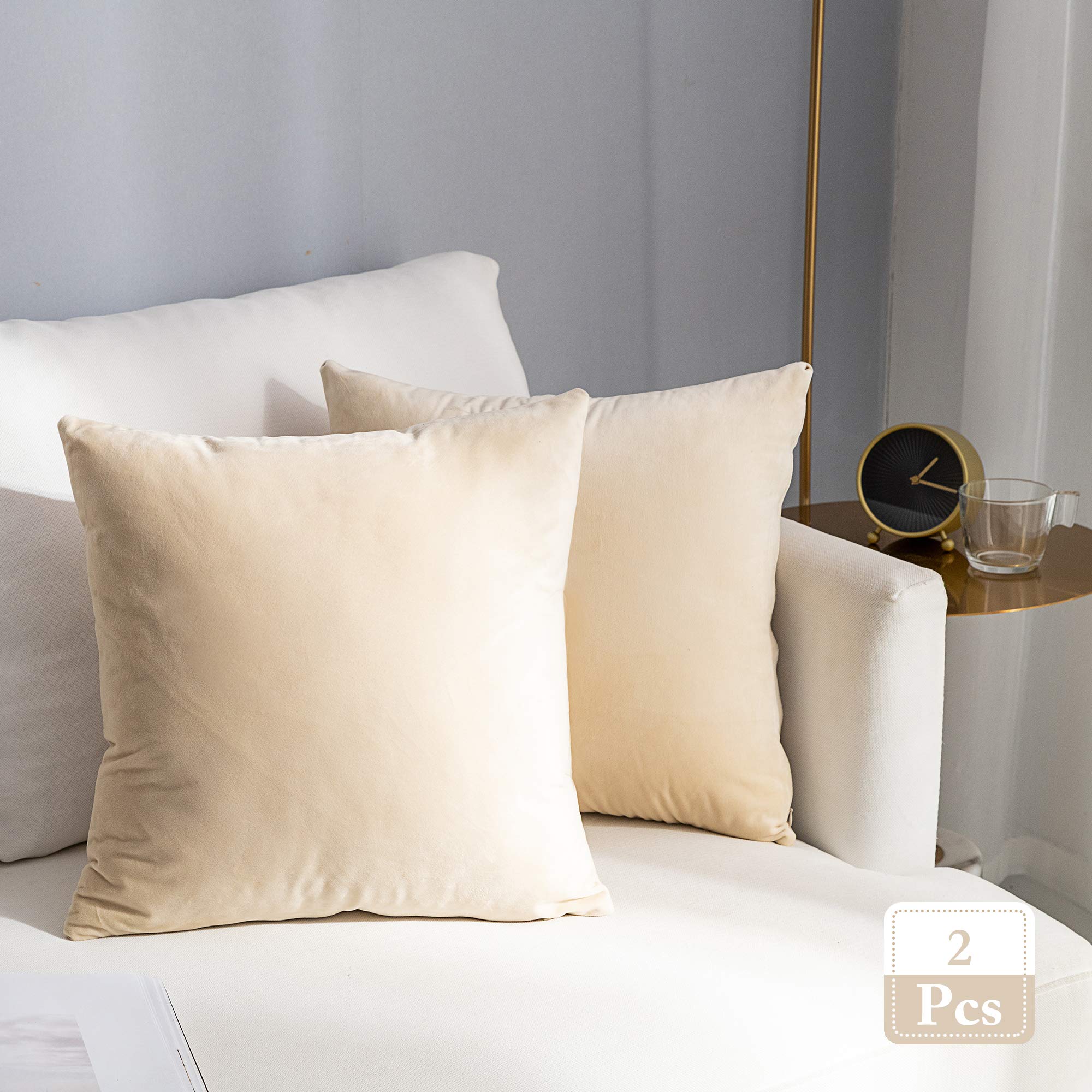 Stellhome 2-Pack Velvet Pillow Covers 20x20 Inch Square Decorative Cushion Covers - Soft Luxury Throw Pillow Cases for Bed, Sofa, Couch & Bench (50x50cm, Beige) | Perfect for Living Room Decor, Home Staging & Cozy Bedroom Accents
