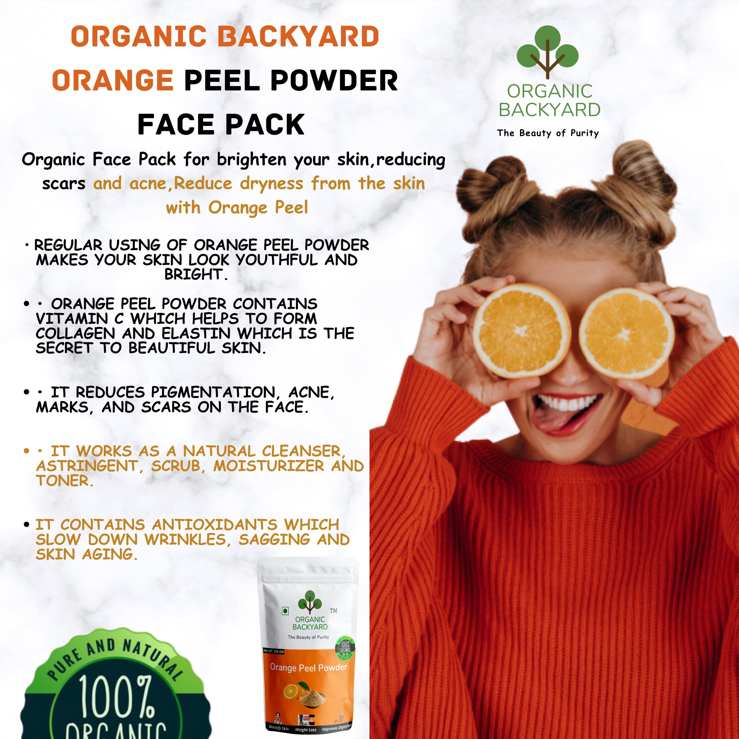 Organic Rose Petal, Orange Peel & White Wild Turmeric Powder for Face Care – 100g Each (300g Total) – Natural Skincare for Glowing Skin, DIY Face Masks & Aromatherapy