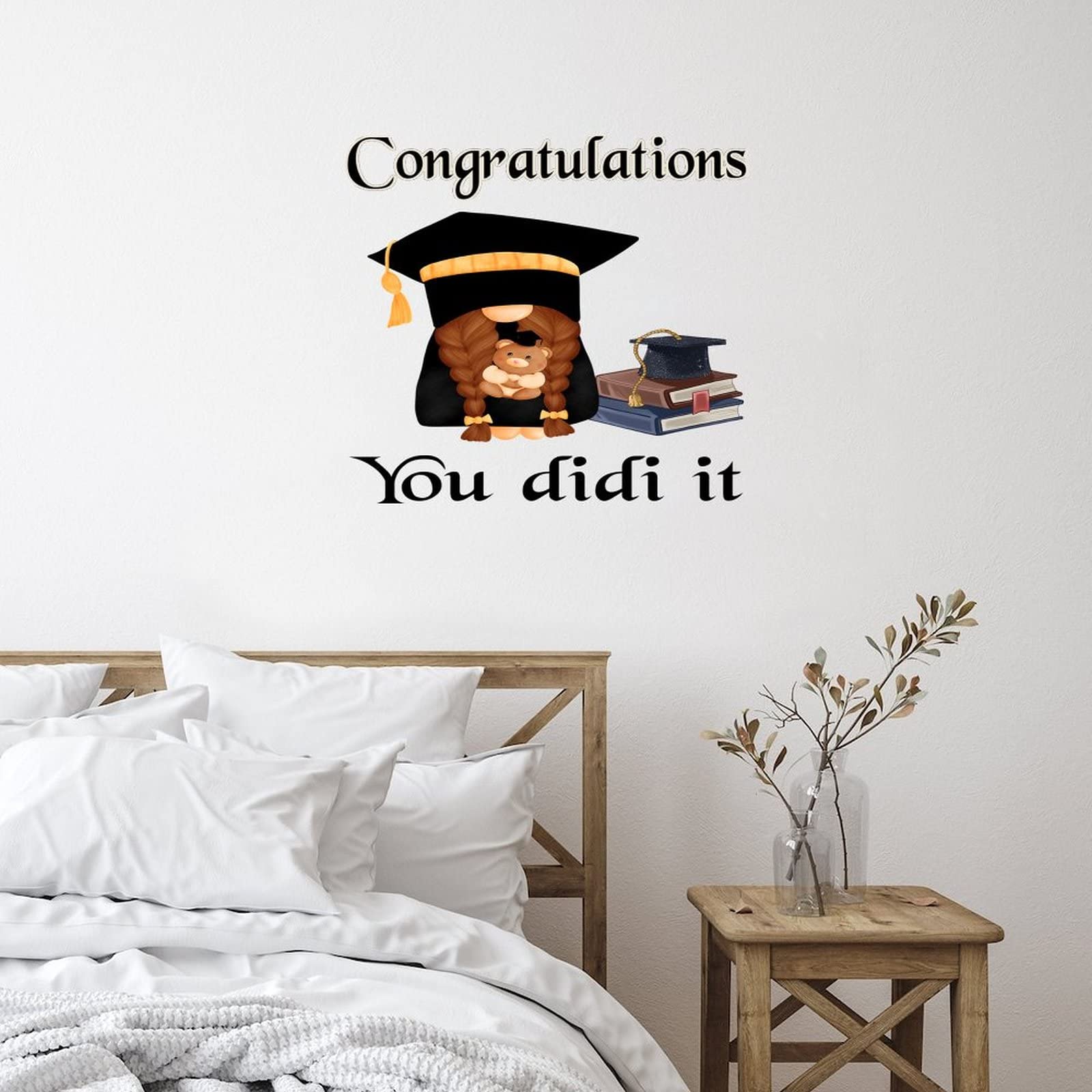 Vinyl Wall Quotes Stickers - Congratulations You Did It Gnome Quotes - Home Decor Wall Art Murals for Nursery, Kids Room, Party & Doors - Class of 2022 Graduation Decals - Perfect for Birthday Gifts, Classroom Decor & Motivational Wall Stickers