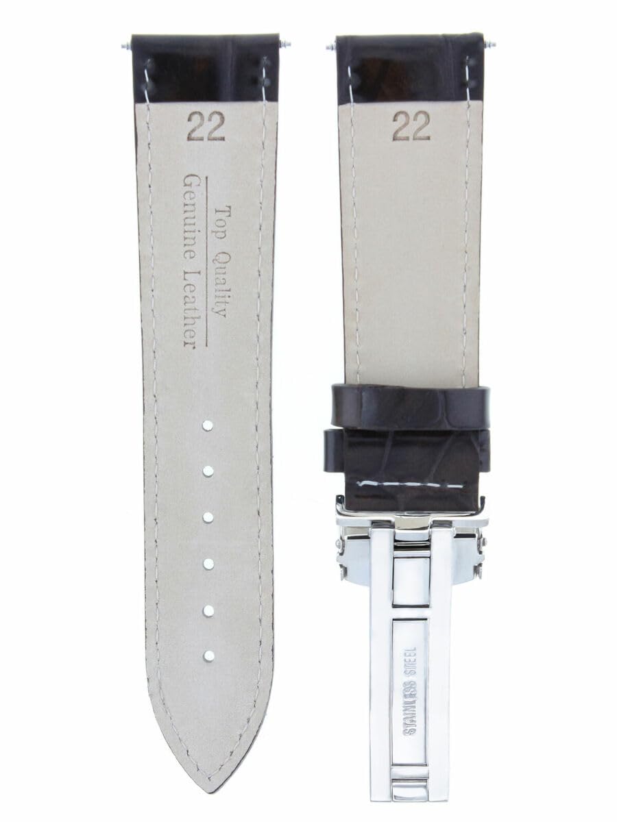 22mm Genuine Leather Watch Band Strap with Deployment Clasp - Compatible with Breitling Navitimer - Premium Brown Replacement Strap for Men - Perfect for Business, Casual & Formal Occasions