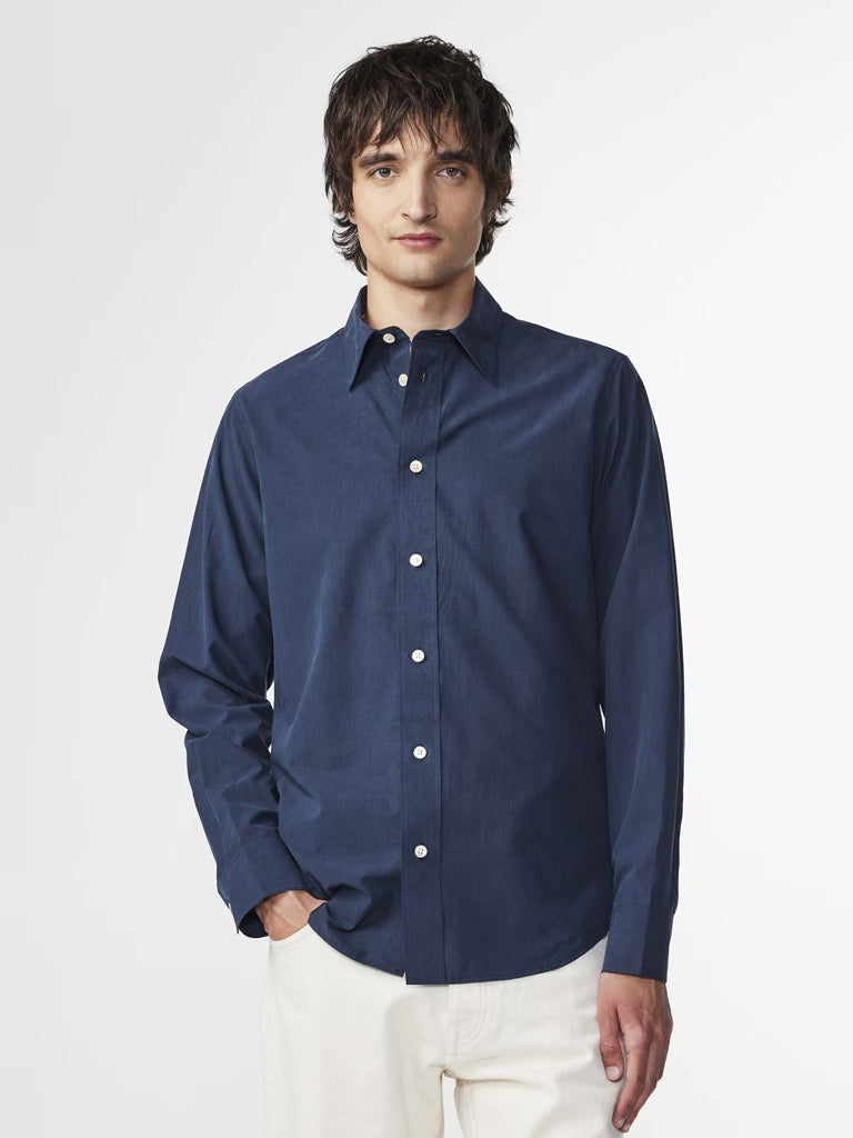 NN07 Colby Poplin Shirt for Men - Navy Blue Casual Button Down Shirt | Perfect for Office, Date Night & Summer Outfits