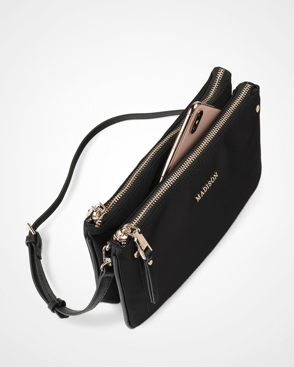 Charlotte Double Zip Crossbody Bag with Adjustable Stripe Strap - Stylish Hands-Free Purse for Women, Perfect for Travel, Shopping & Everyday Use