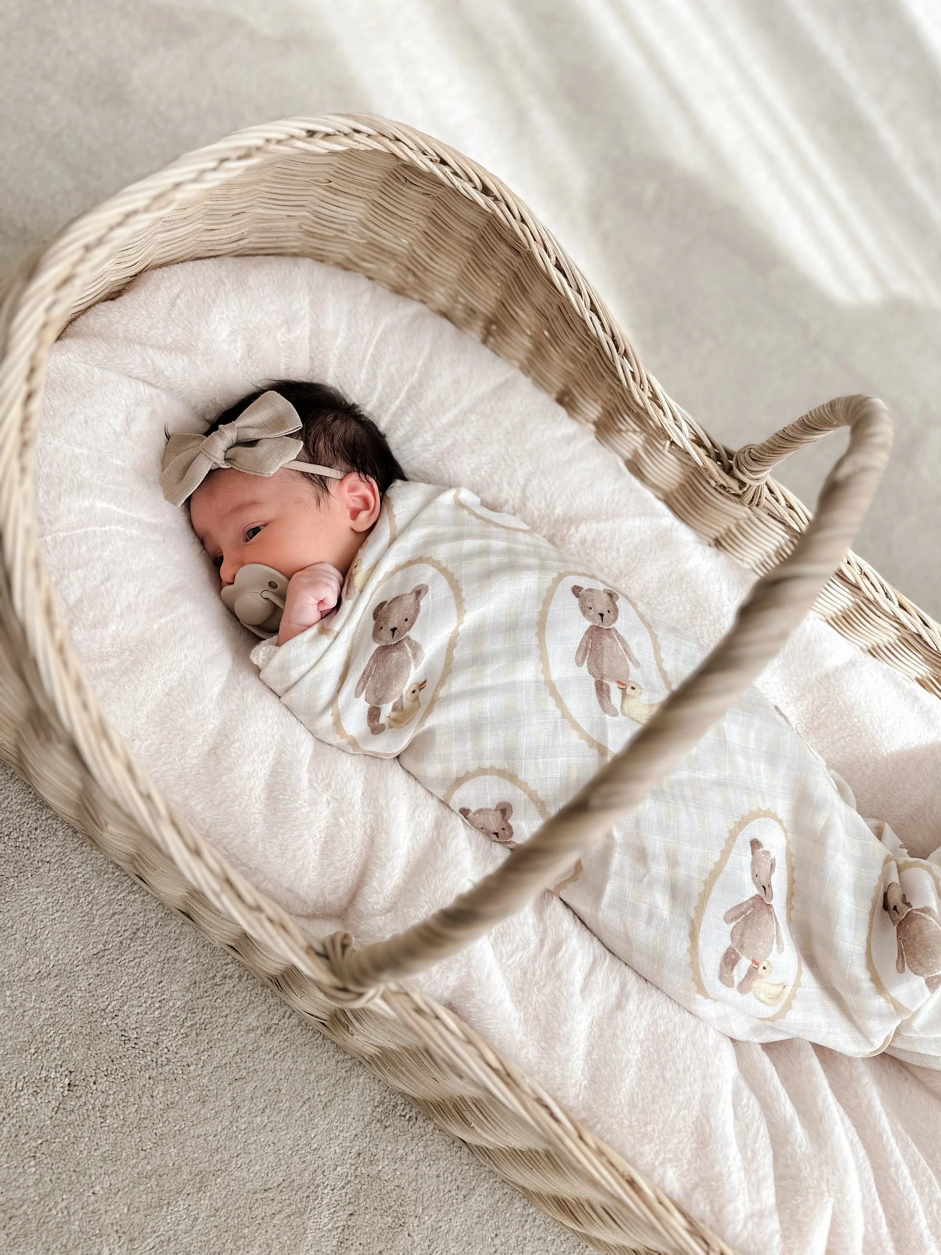 Organic Muslin Swaddle Blanket for Babies - Soft & Breathable Cotton Wrap - Pop Ya Tot Design with Ted and Duck - Perfect for Newborn Swaddling, Nursing Cover & Stroller Blanket