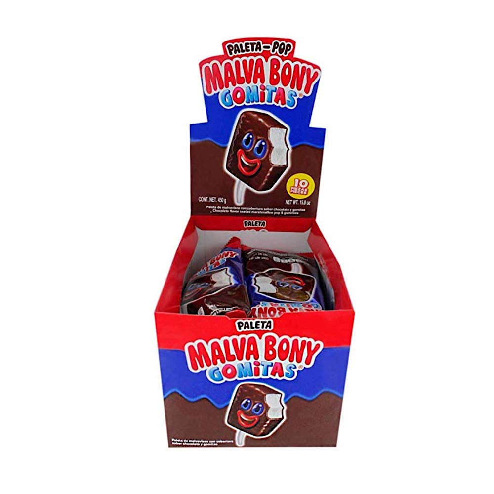 De La Rosa Malvabony Gomitas Marshmallow with Chocolate Pop - 10 Pack - Mexican Candy Treats for Parties, Gifts & Snacking