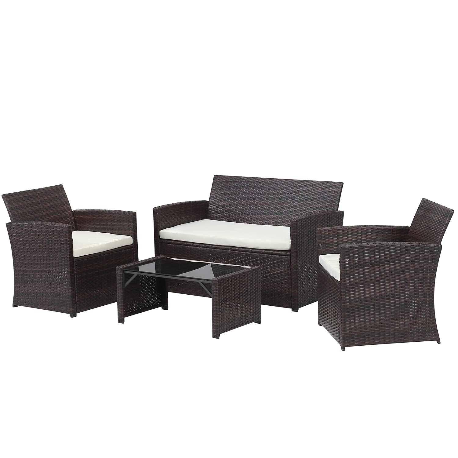 4-Piece Outdoor Patio Furniture Set - Rattan Wicker Sofa & Chairs - Garden Conversation Bistro Set for Yard, Poolside or Backyard - Perfect for Relaxing, Entertaining & Outdoor Dining