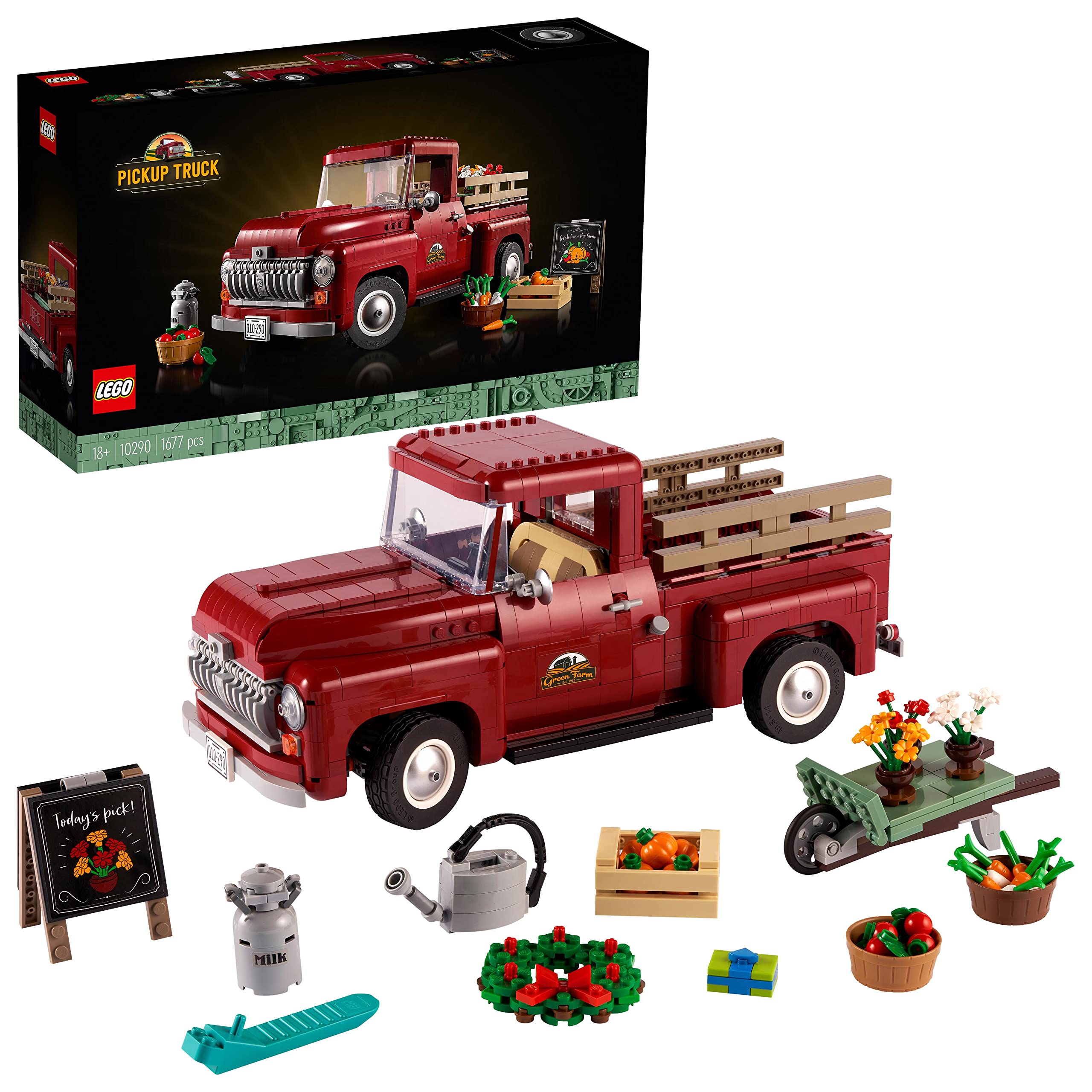 LEGO® Icons Pickup Truck 10290 Building Kit for Adults - Vintage 1950s Model Car Collection Set, Creative Construction Toy for Display & Gift | Perfect for Home Decor, Office Display & LEGO Enthusiasts