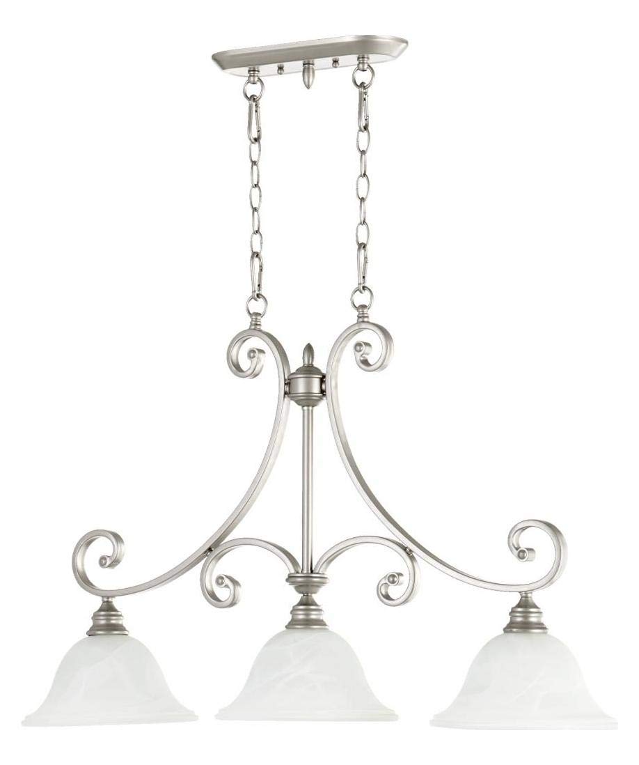 3-Light Faux Alabaster Glass Chandelier with Classic Nickel Finish - Perfect for Kitchen Island, Dining Room, and Entryway Lighting