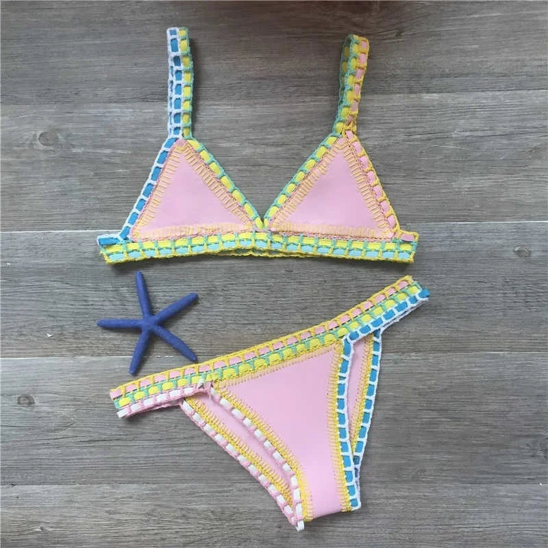 Handmade Crochet Bikini Set - Plus Size Women's Swimwear with Knitted Splicing Design | Perfect for Beach Vacations, Pool Parties & Summer Getaways