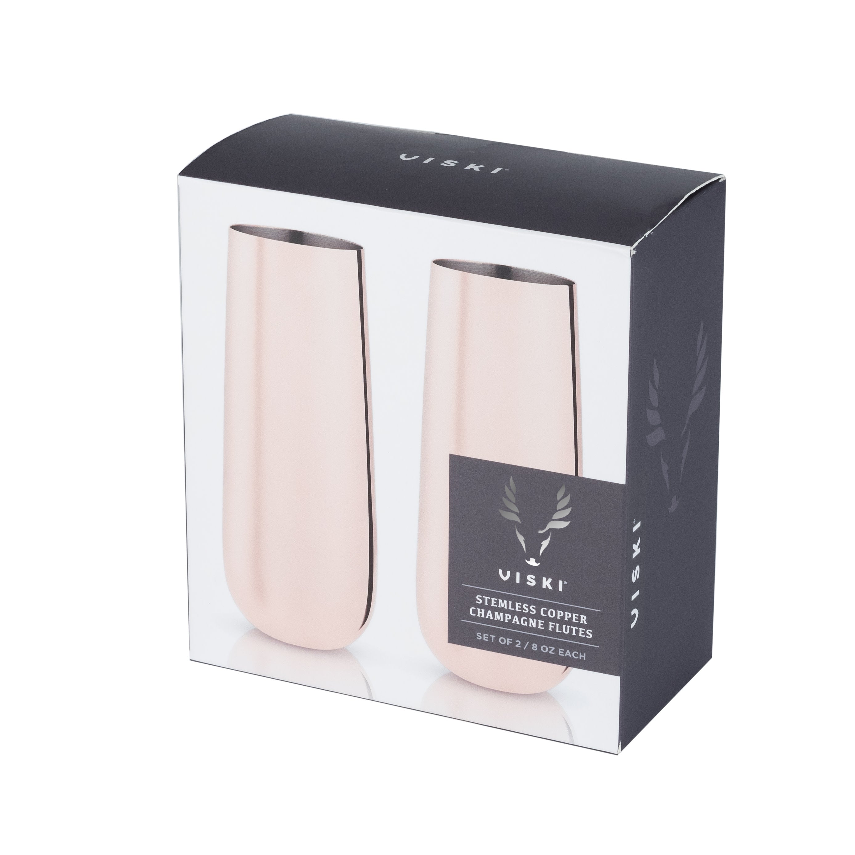 Premium Stainless Steel Stemless Champagne Flutes Set of 2 - Elegant Copper Finish, Dishwasher Safe, Perfect for Weddings, Parties & Romantic Dinners