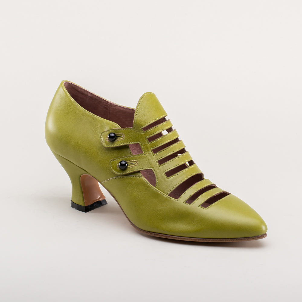 Endora Victorian Witch Shoes in Arsenic Green - Gothic Steampunk Boots for Cosplay, Halloween & Renaissance Fairs