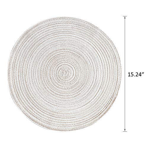 15 Inch Round Woven Placemats Set of 6 - Rustic Beige Linen Braided Table Mats for Dining, Farmhouse & Boho Style Kitchen Decor - Perfect for Dinner Parties, Holiday Gatherings & Everyday Use