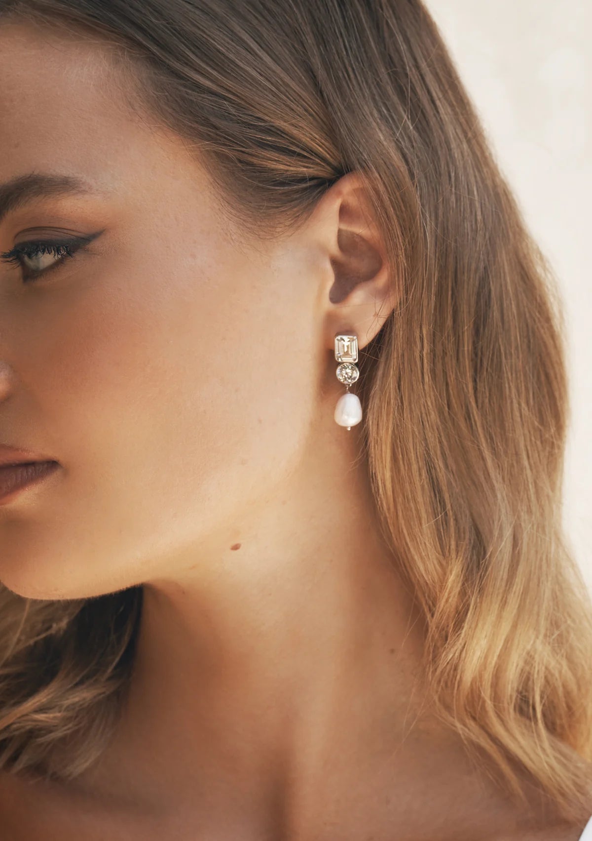 Lola Knight Millie Crystal & Pearl Bridal Drop Earrings - Sterling Silver Elegant Wedding Jewelry for Brides, Bridesmaids & Formal Occasions