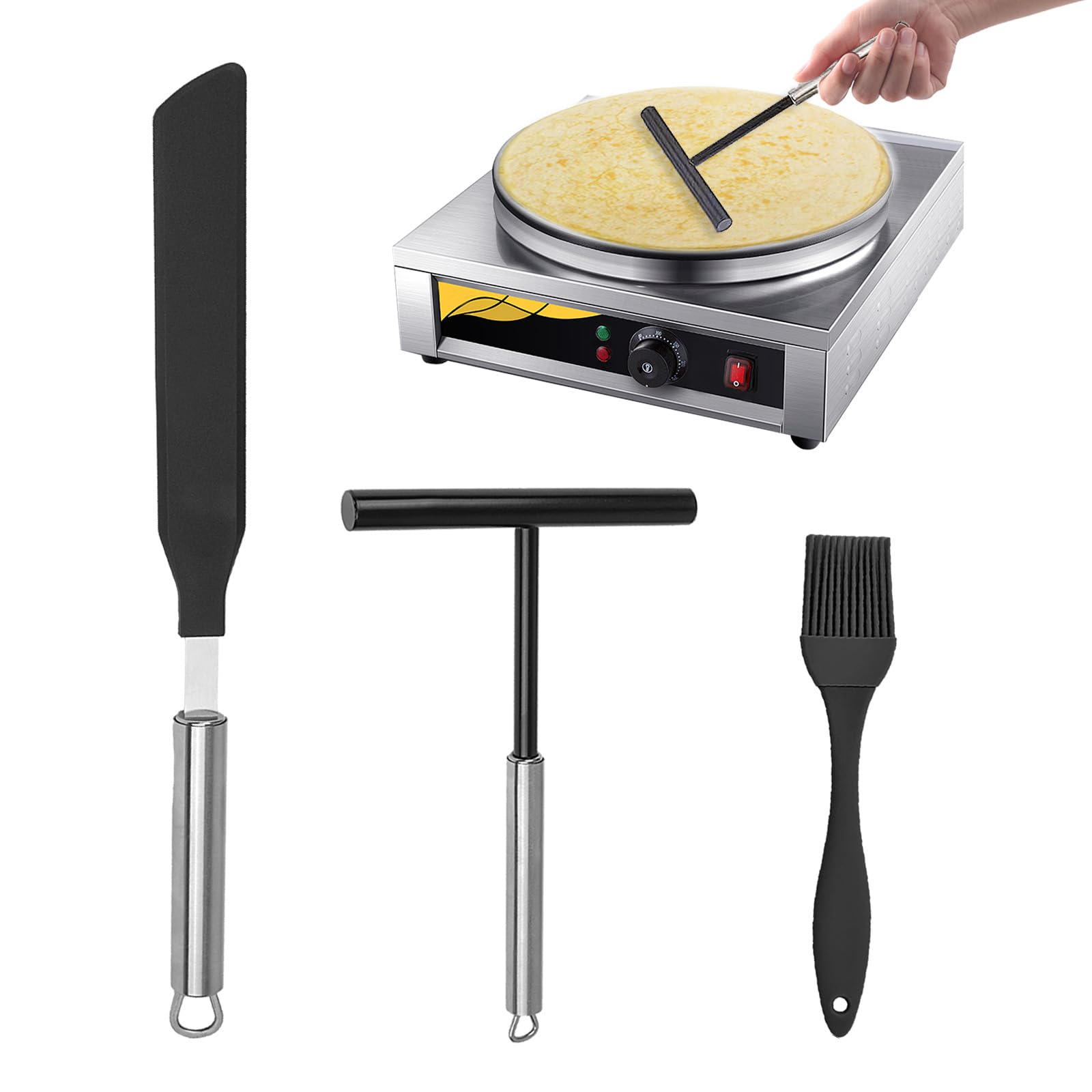 GOTFUN 3-Piece Crepe Maker Set - Stainless Steel Crepe Spreader & Turner with Silicone Brush - Professional Crepe Tools for Perfect Pancakes, Crepes, and Desserts - Ideal for Home Kitchen and Breakfast Restaurants
