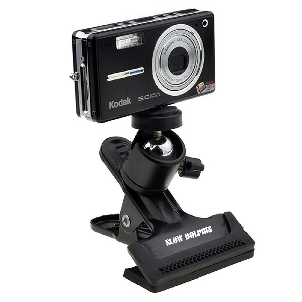 360° Swivel SLOW DOLPHIN Tripod Camera Clip Clamp - 1/4 Inch Screw Flash Reflector Holder Mount for DSLR, Mirrorless & Video Cameras (Black) | Perfect for Studio Backdrops, Vlogging & Photography Accessories