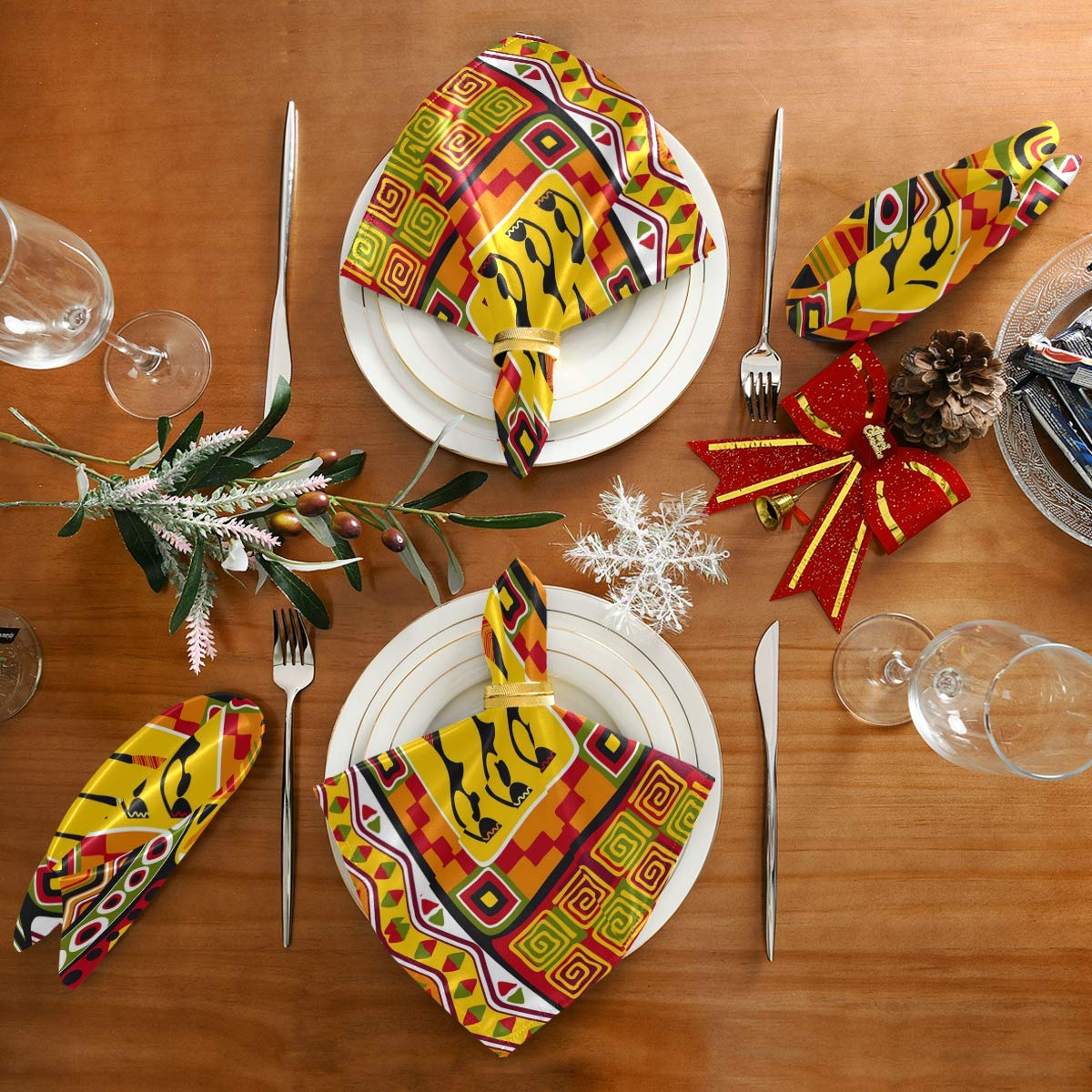 African Women Geometric Print Table Cloth Napkins Set of 4 - Washable & Reusable Dinner Napkins (20x20 Inches) for Kitchen, Wedding, Banquet, Holiday Decor - Perfect for Dinner Parties, Family Gatherings & Special Occasions
