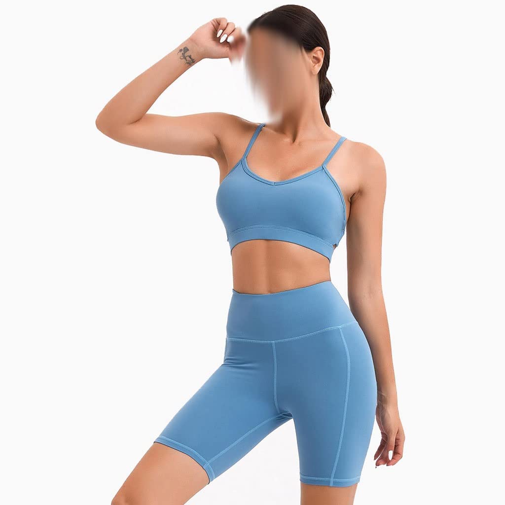 MMLLZEL Seamless Yoga Set for Women - High Waist Workout Leggings & Crop Top - Gym Fitness Sportswear (Blue, Large) | Perfect for Yoga, Pilates & Home Workouts