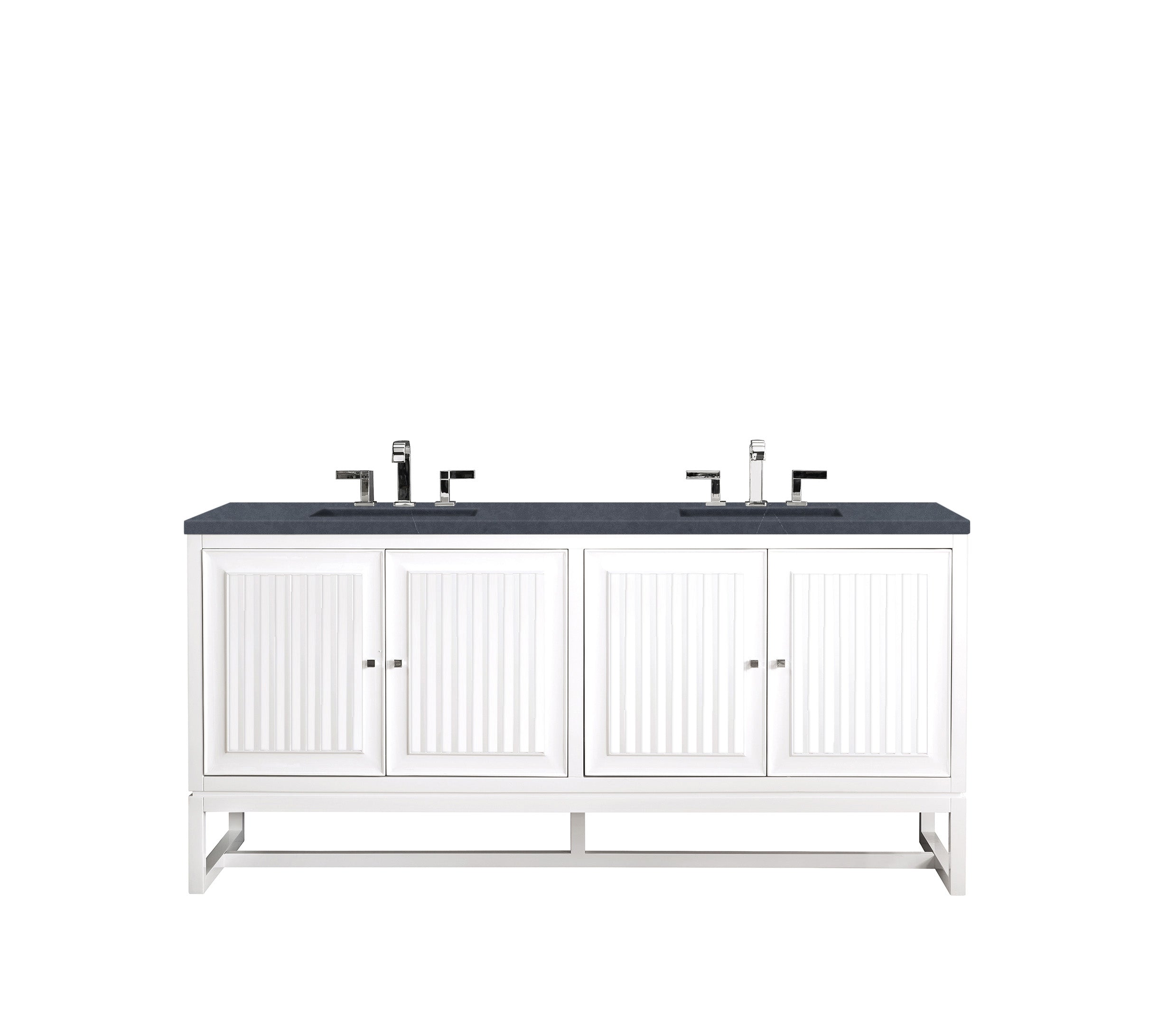 Athens 72 Inch Double Vanity Cabinet with 3CM Charcoal Soapstone Quartz Top - Glossy White Bathroom Vanity for Modern Master Bath & Powder Room Remodel