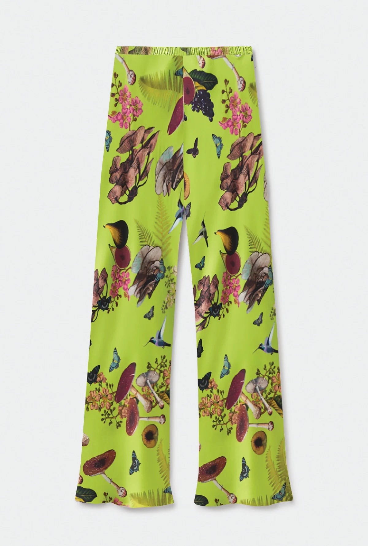 Bias Cut Pants with Magic Mushroom Fern Print - Stylish & Comfortable Women's Trousers for Casual Wear & Office Outfits