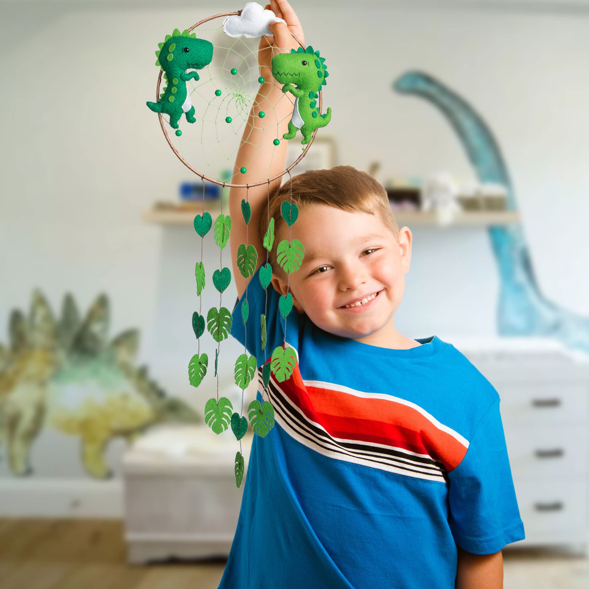 Handmade Dinosaur and Mermaid Dream Catcher Set for Kids - Nursery Room Decor for Boys & Girls - Perfect for Bedroom, Birthday Gifts and Themed Parties