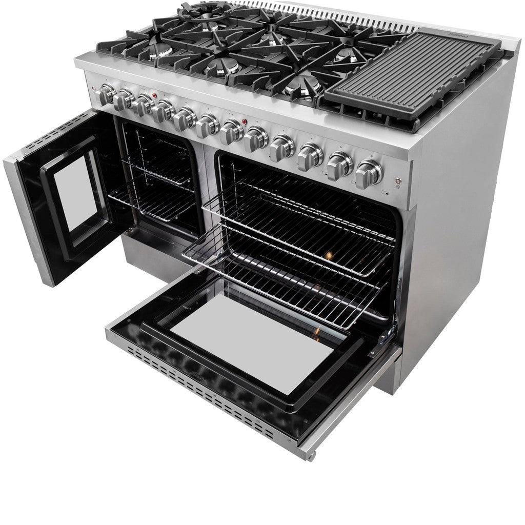 Forno Galiano 48-Inch Freestanding Dual Fuel Range - 6.58 cu. ft. Capacity, Gas Stove & Electric Oven, Left Swing Door, Stainless Steel (FFSGS6356 48) - Perfect for Modern Kitchens & Home Chefs