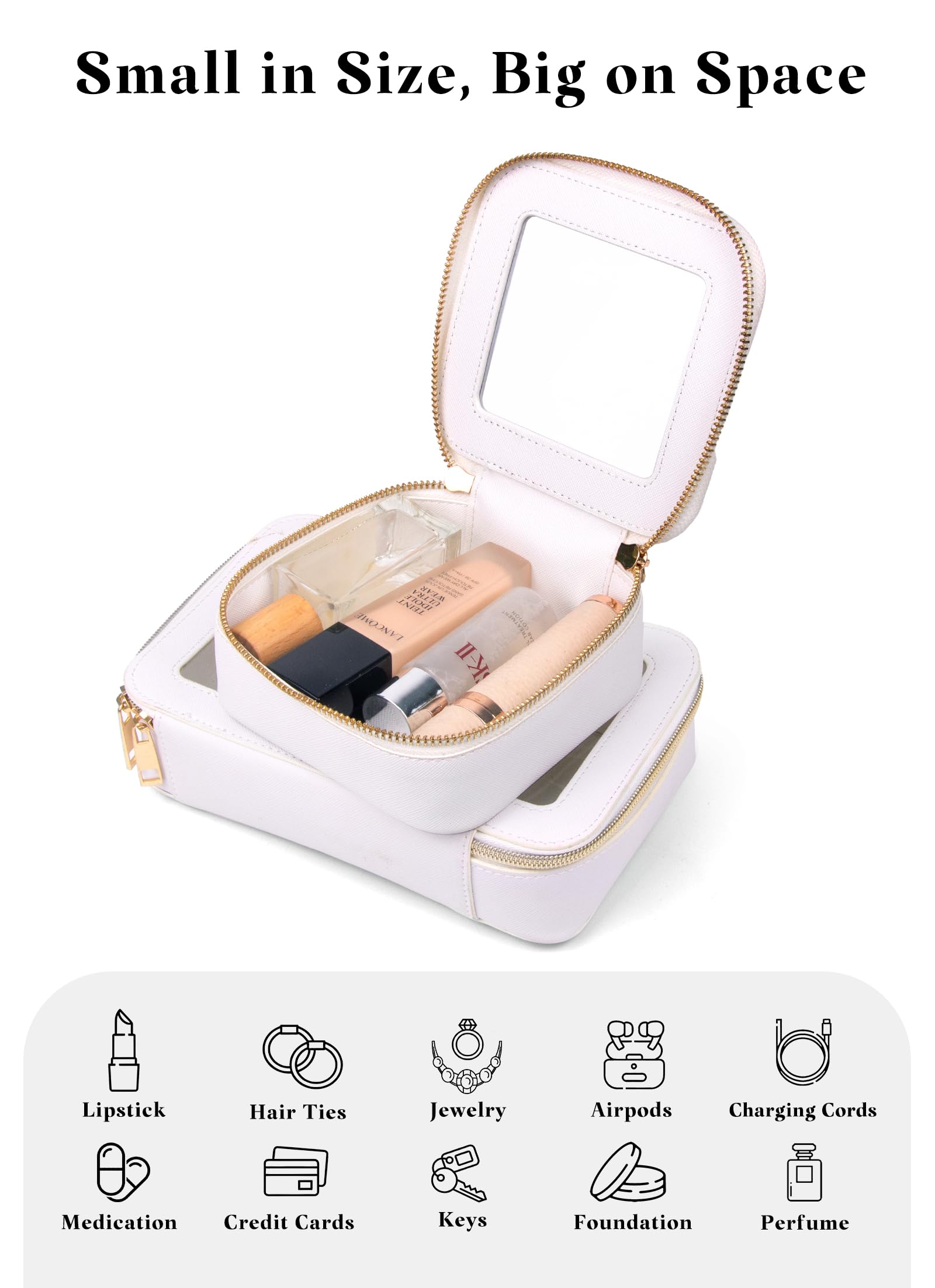 Clear Makeup Bag - White Leather Travel Makeup Pouch for Women, Small Waterproof Toiletry Organizer with Zipper for Purse, Backpack & School Supplies - Perfect for Travel, Gym & Daily Essentials (2Pcs)