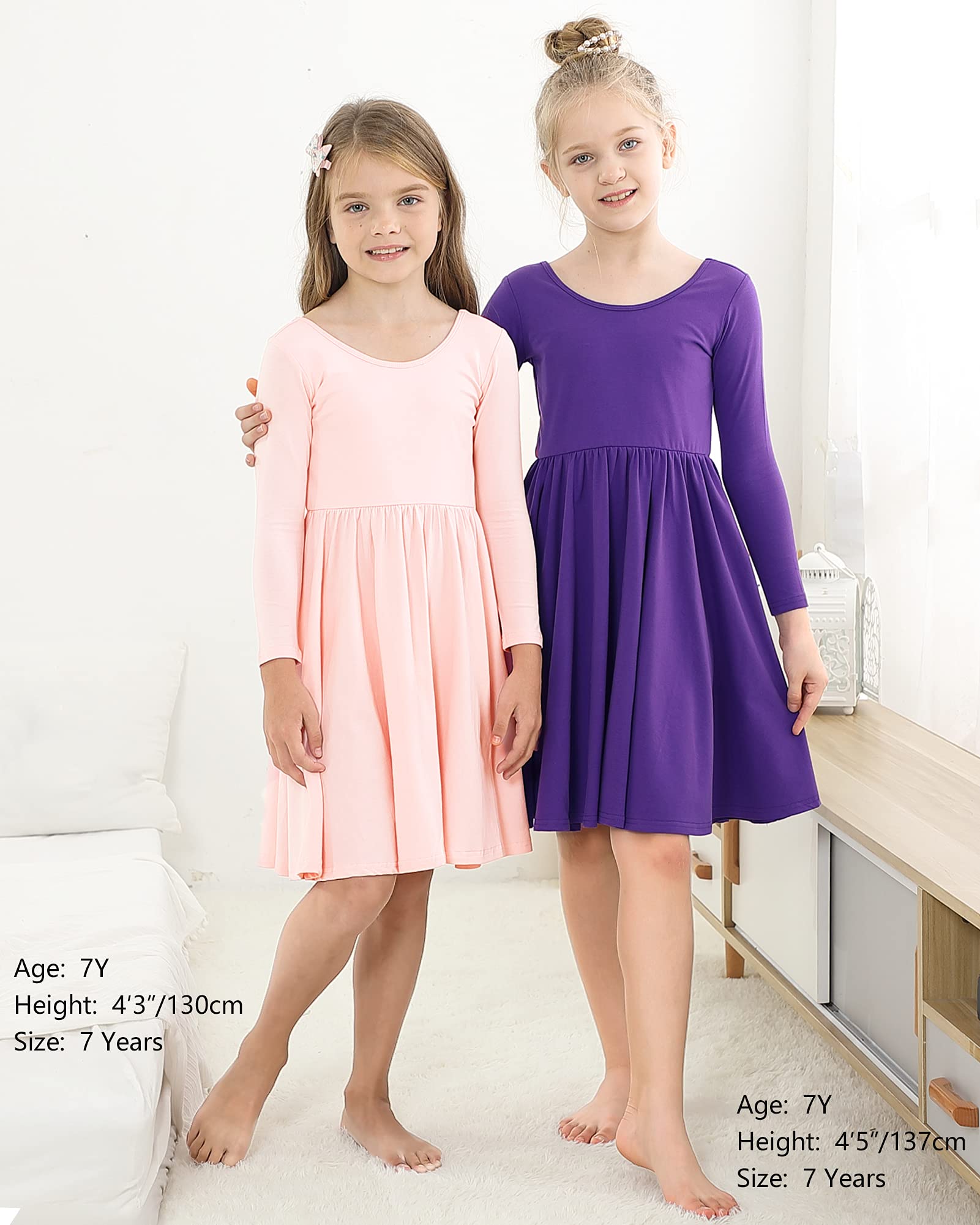 Stelle Girls Long Sleeve White Cotton Skater Dress - Twirl A-Line Toddler Dress for School, Casual Wear & Easter Outfits | Perfect for Parties, Photos & Special Occasions