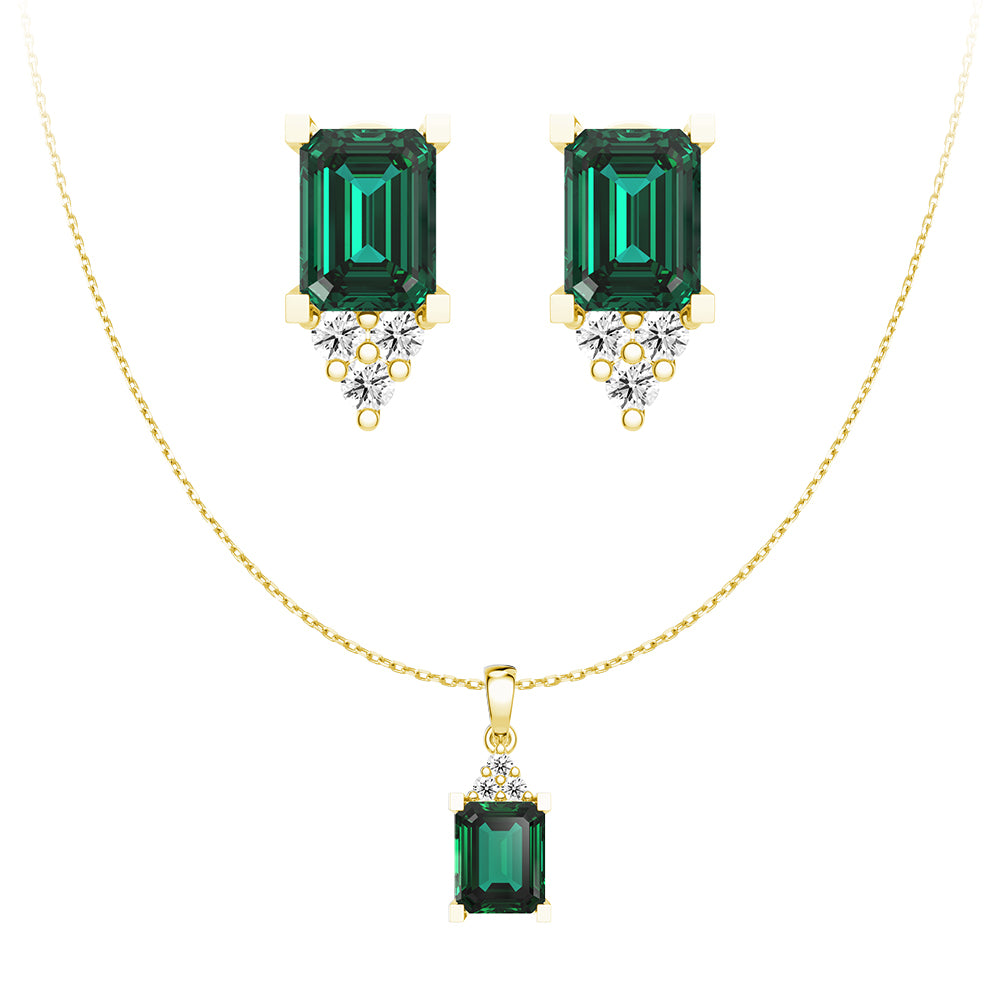 Lab Grown Emerald Pendant and Earrings Set - 14K Gold Plated Jewelry for Women | Elegant Gift for Birthday, Anniversary & Valentine's Day | Perfect for Parties, Weddings & Special Occasions