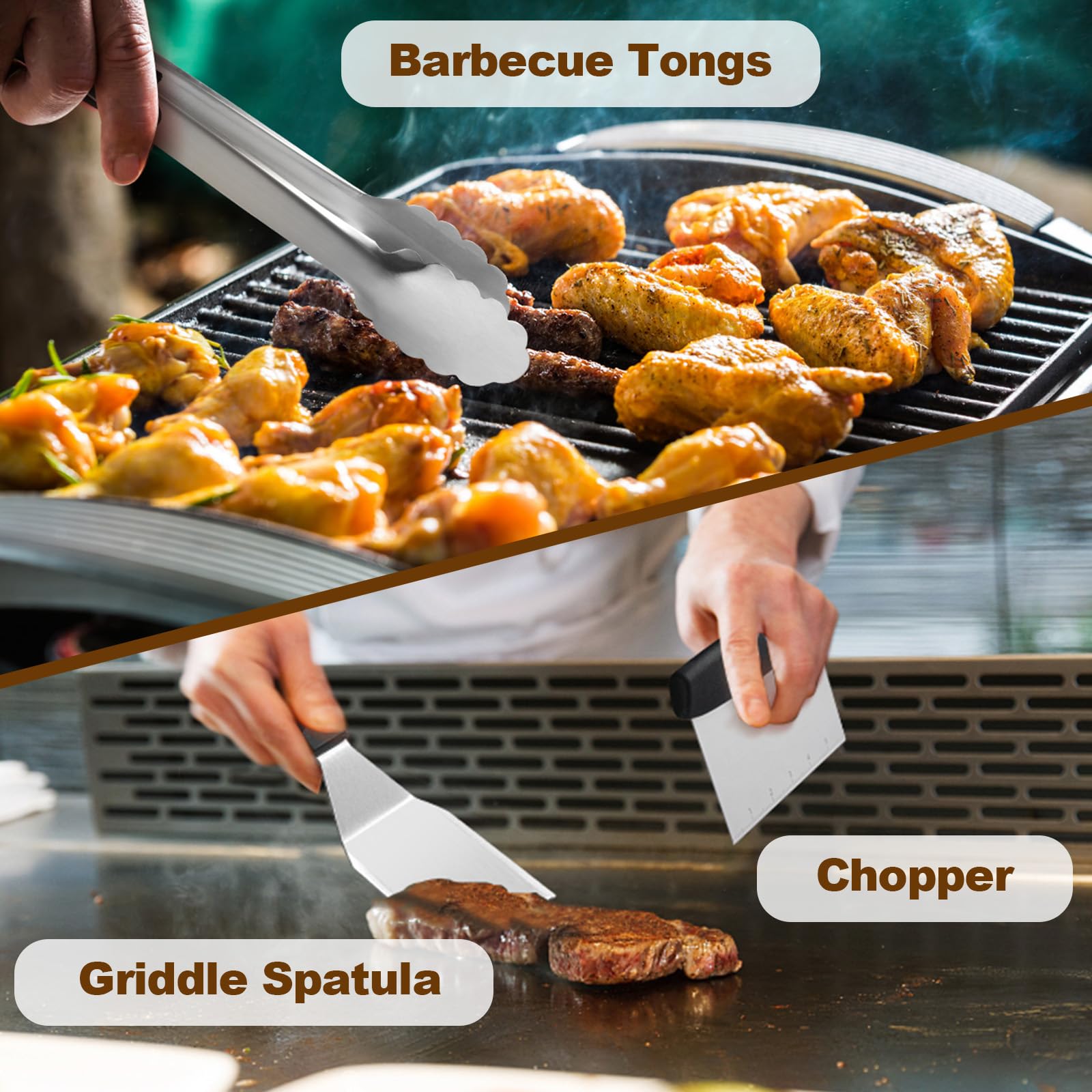14-Piece Griddle Accessories Kit for Blackstone & Camp Chef - Heavy Duty Grill Spatula Set with XL Scrapers & Tools - Perfect for Outdoor Cooking, Backyard BBQs & Camping Trips