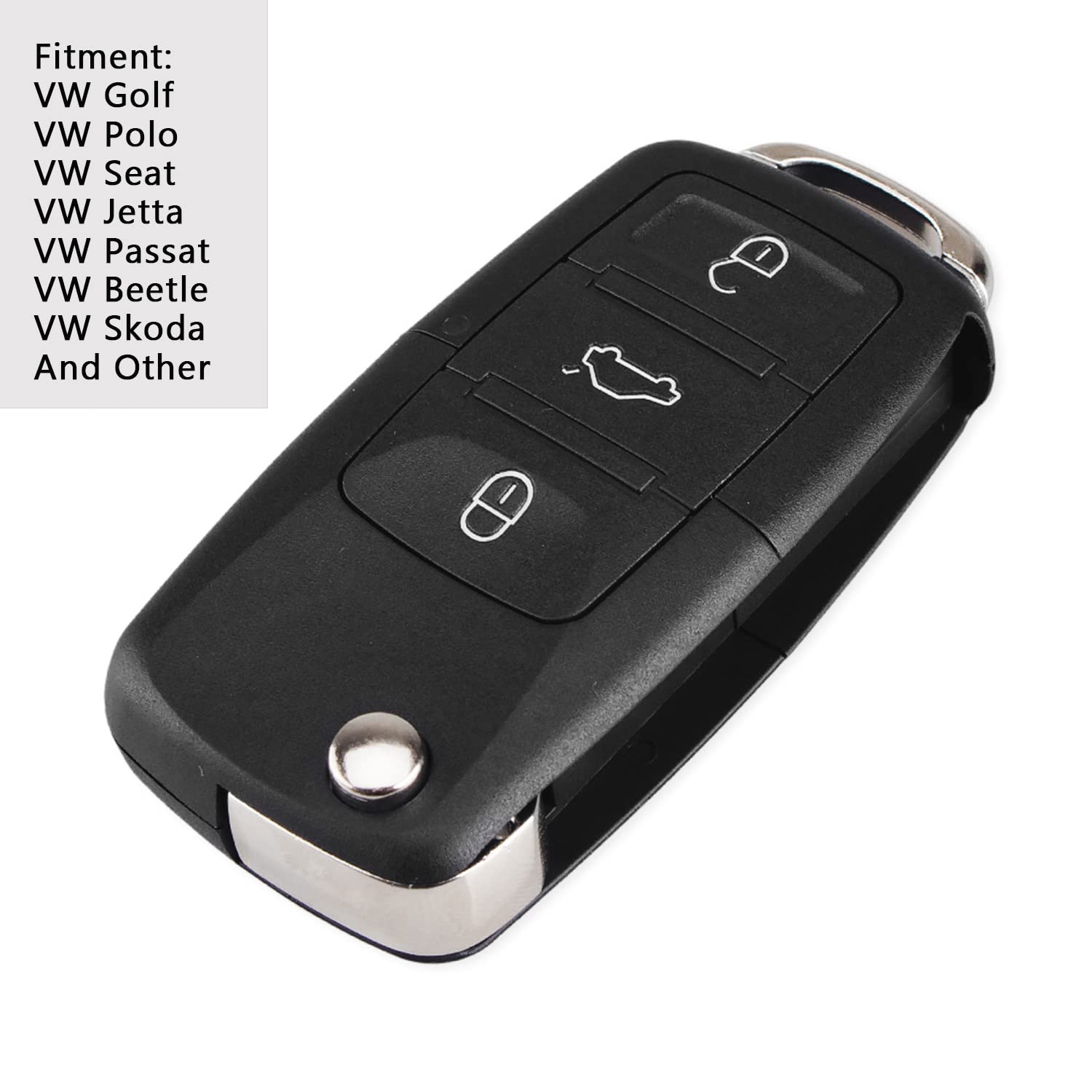 Volkswagen Key Fob Cover Replacement - 3 Button Remote Key Case Shell Compatible with VW Golf, Polo, Passat, Jetta, Bora, Seat Leon, Toledo & Skoda Octavia (Without Blade) - Durable Protection for Car Keys