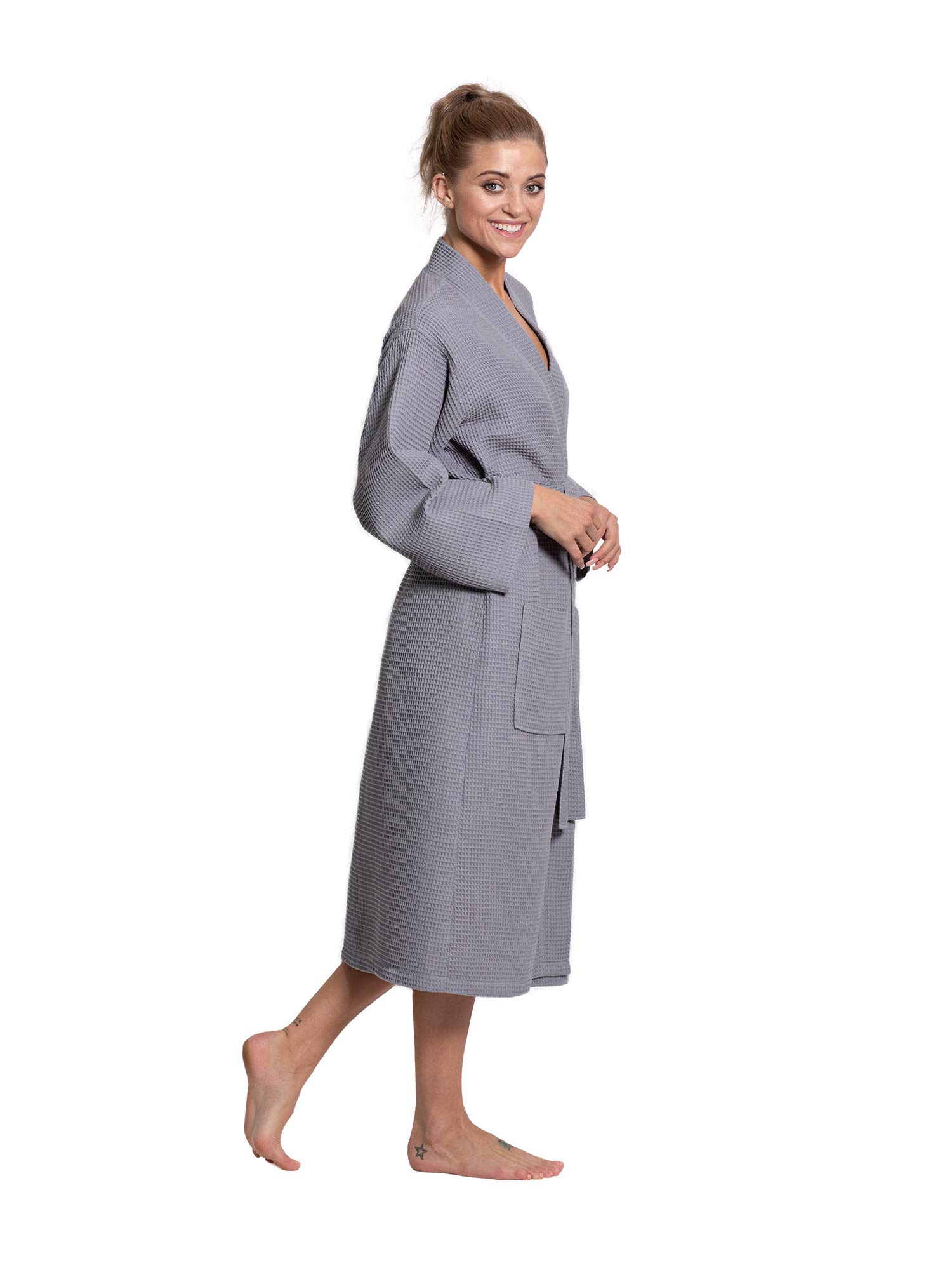 Premium Turquoise Linen & Cotton Blend Lightweight Long Waffle Kimono Robe for Women - Soft Bathrobe, Spa Cover-Up, Loungewear for Relaxation at Home or Beach Vacation