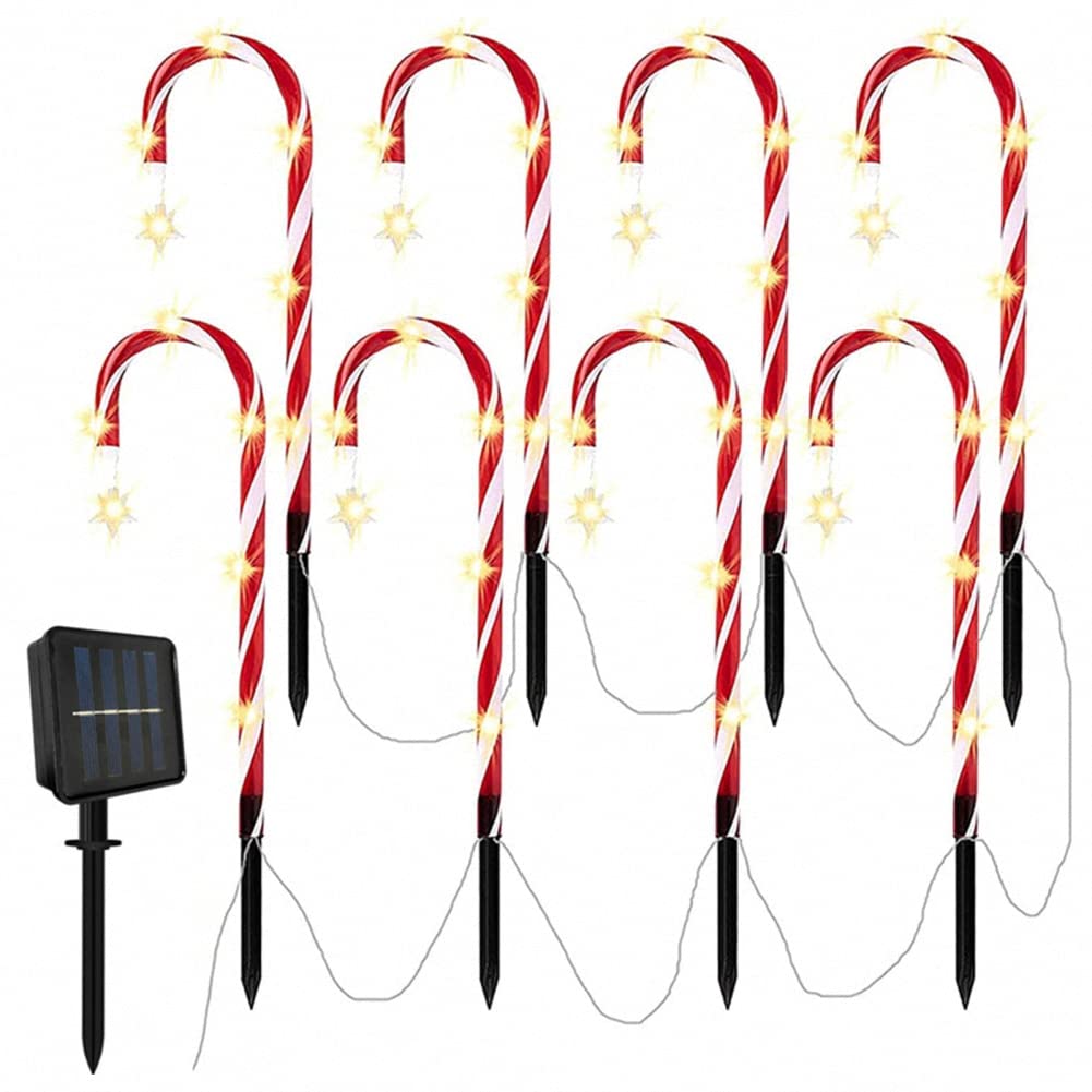VGAGV Solar Powered LED Outdoor Lights - Waterproof 8 Modes Christmas Decoration with Star & Candy Cane Design for Garden, Yard, Pathway (Perfect for Holiday Decor, Patio Lighting, and Winter Landscape Illumination)